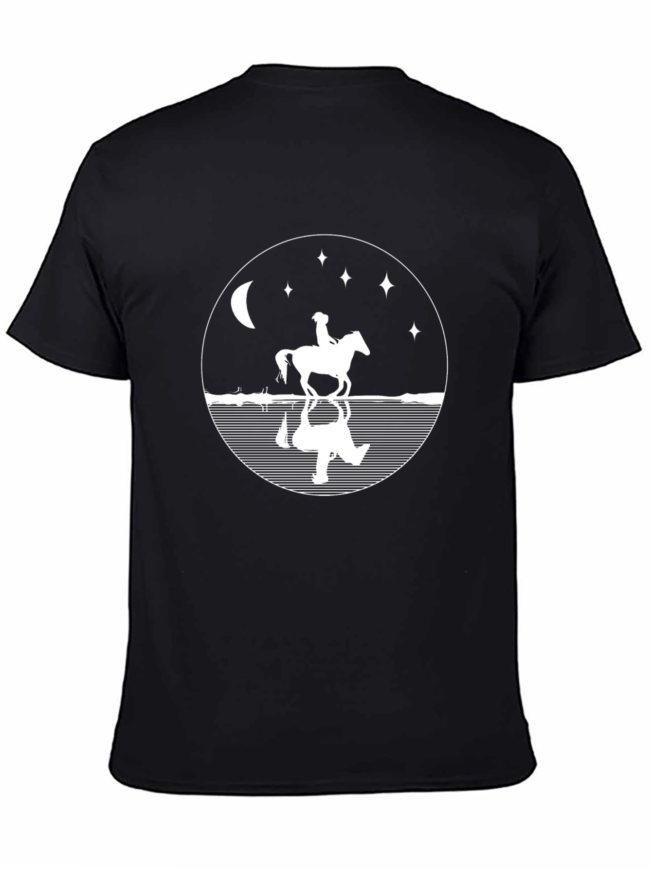 Equestrian Moon Reflection Graphic Tee - Black