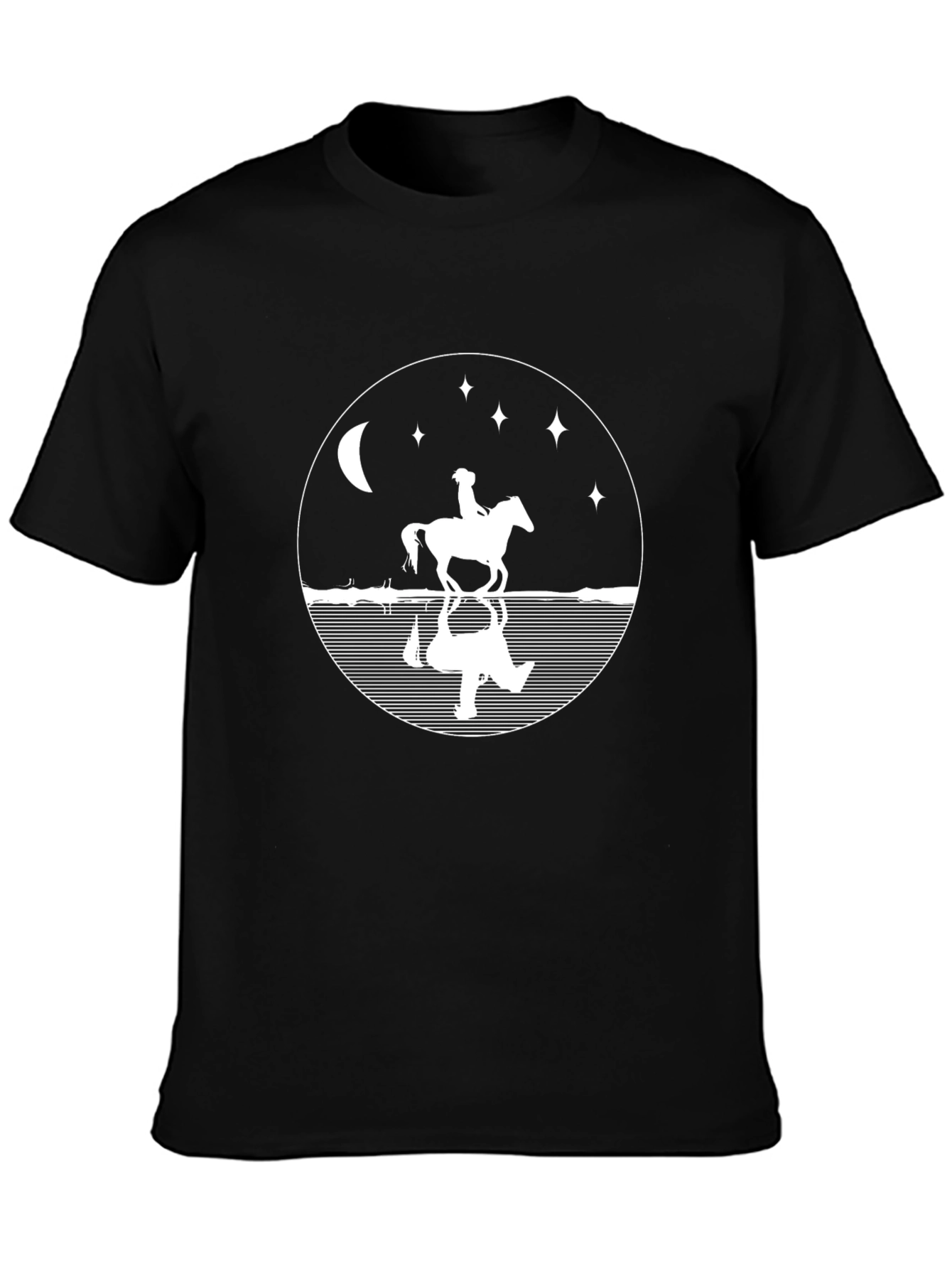 Equestrian Moon Reflection Graphic Tee - Black