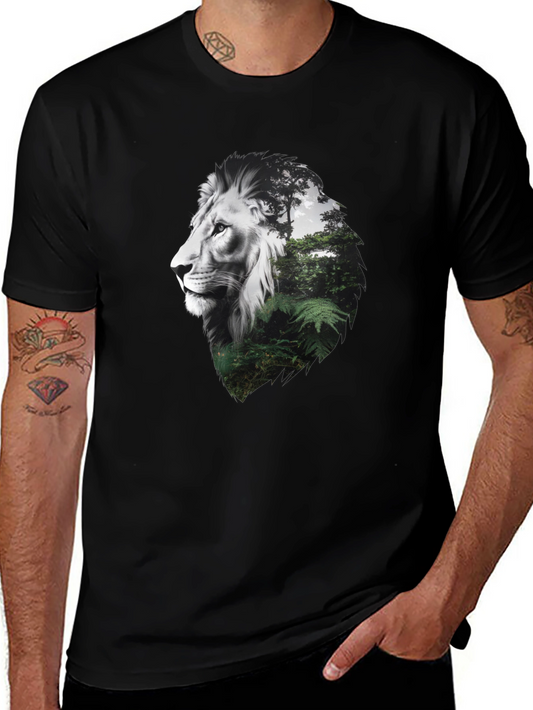 Lion & Forest Graphic Tee - Nature Inspired Design