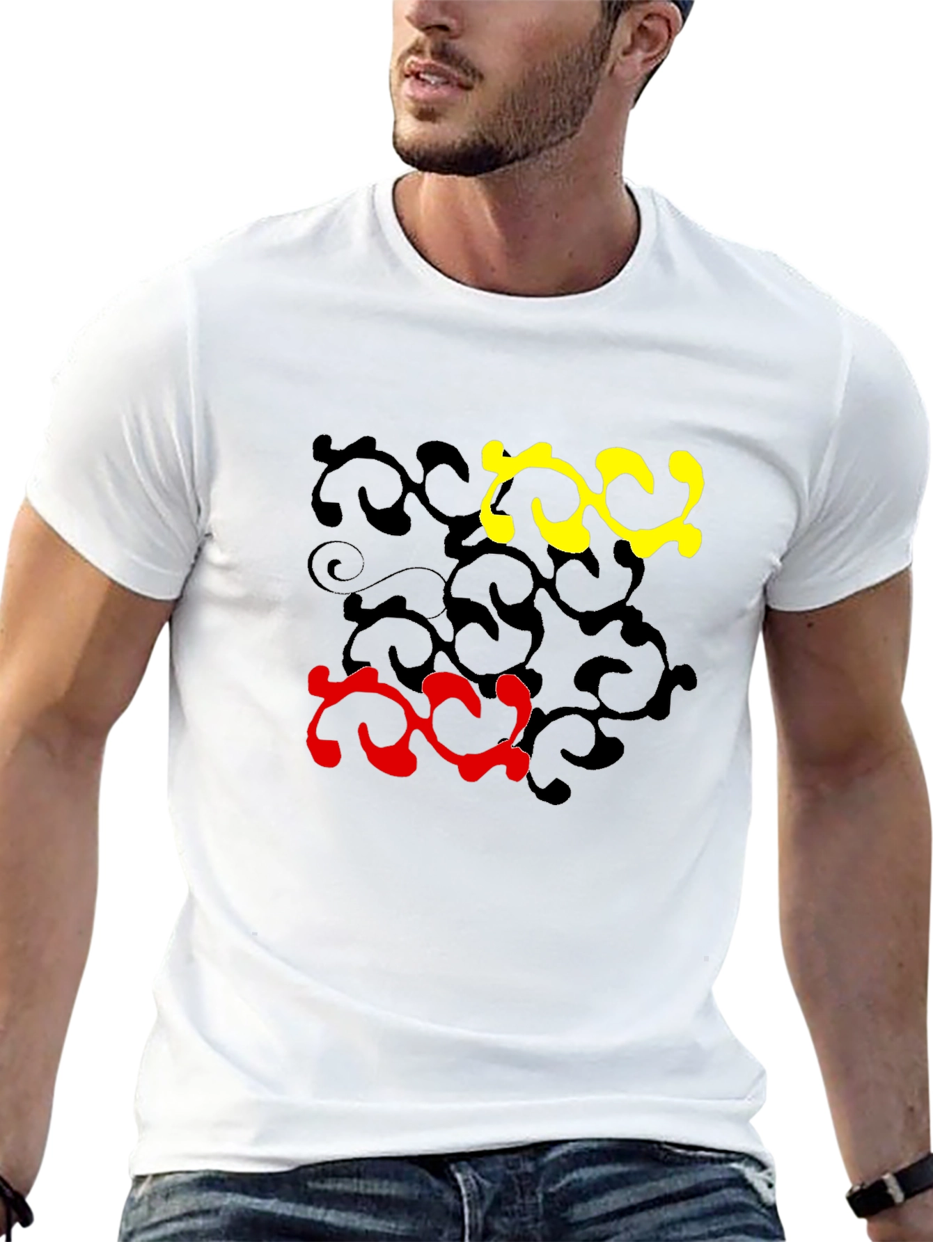 Abstract Swirl Design Black T-Shirt