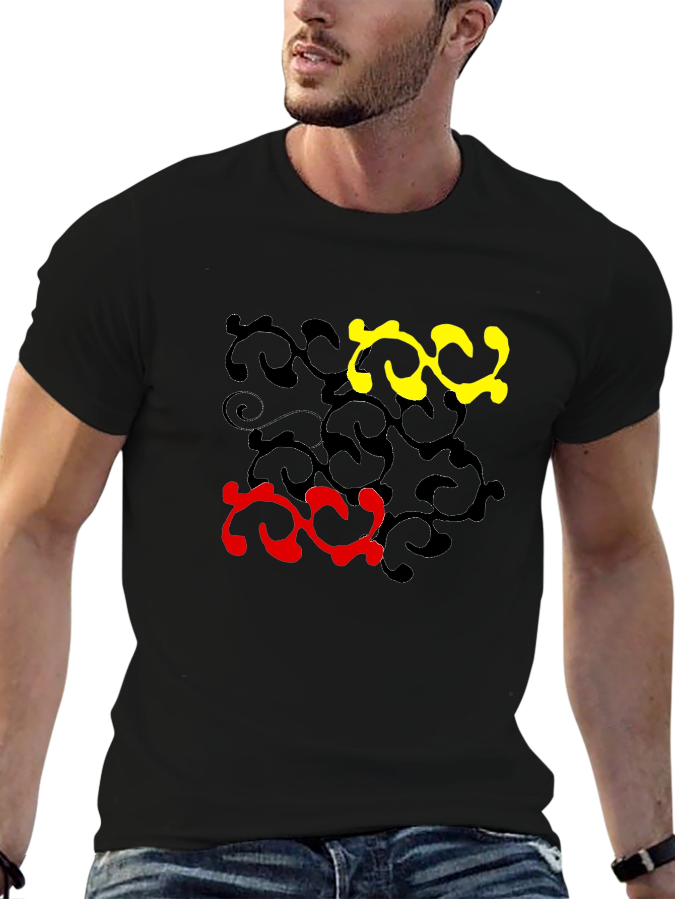 Abstract Swirl Design Black T-Shirt