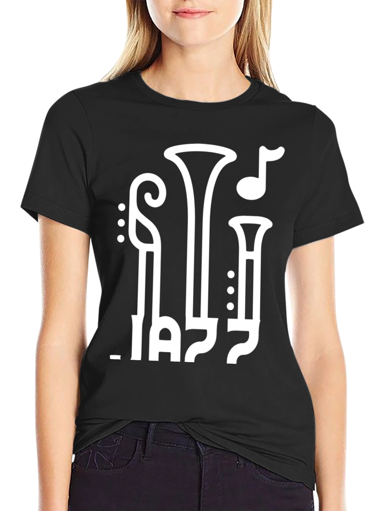 JAZZ Music T-Shirt Graphic Tee Trumpet Black