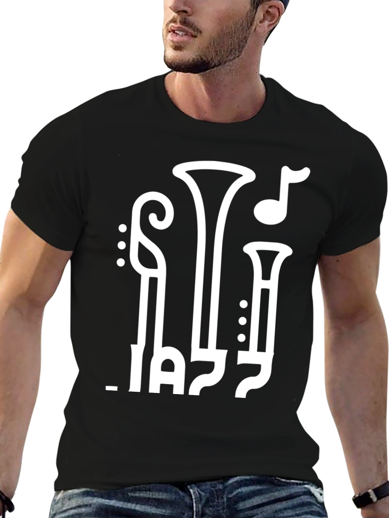 JAZZ Music T-Shirt Graphic Tee Trumpet Black