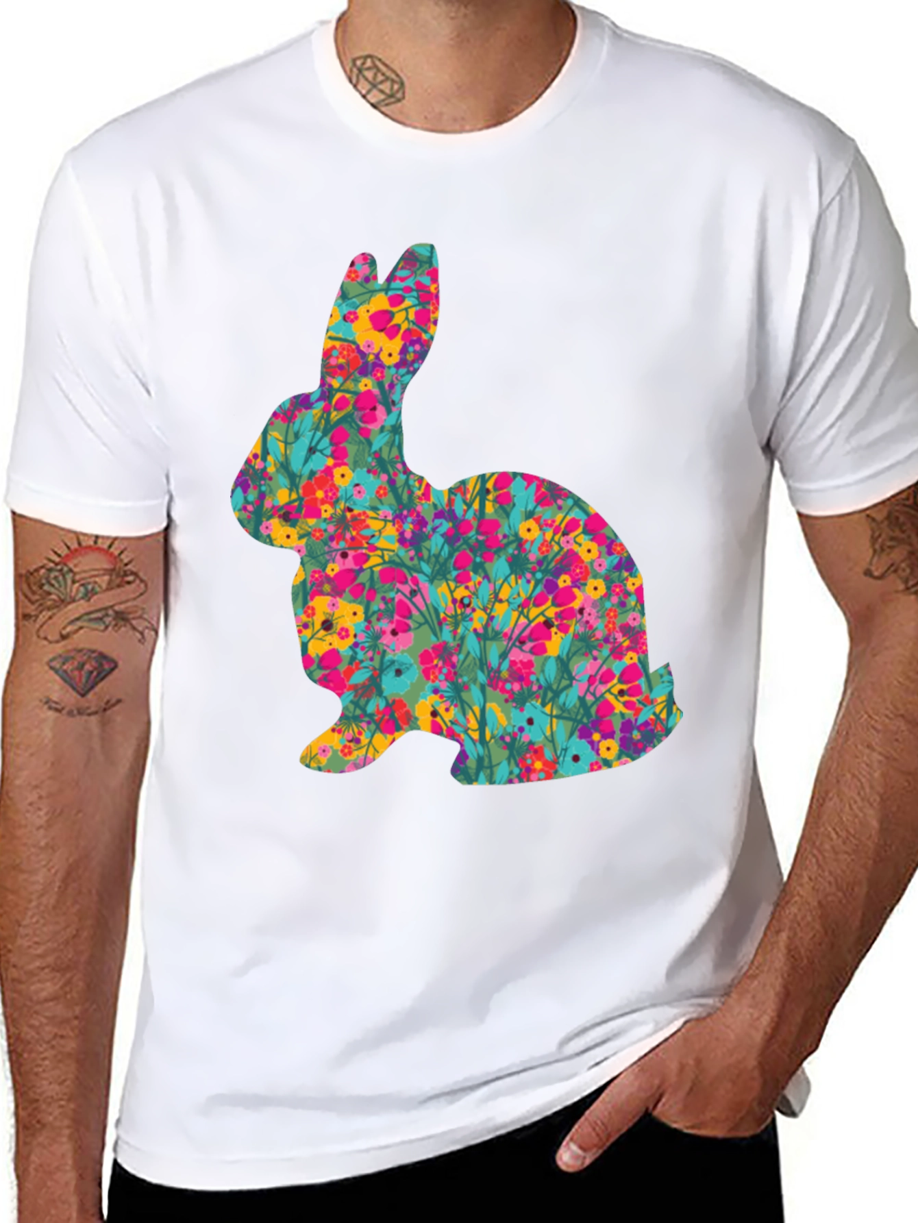 Floral Easter Bunny Black T-Shirt