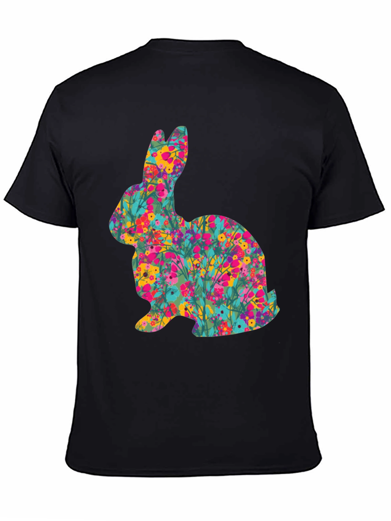 Floral Easter Bunny Black T-Shirt