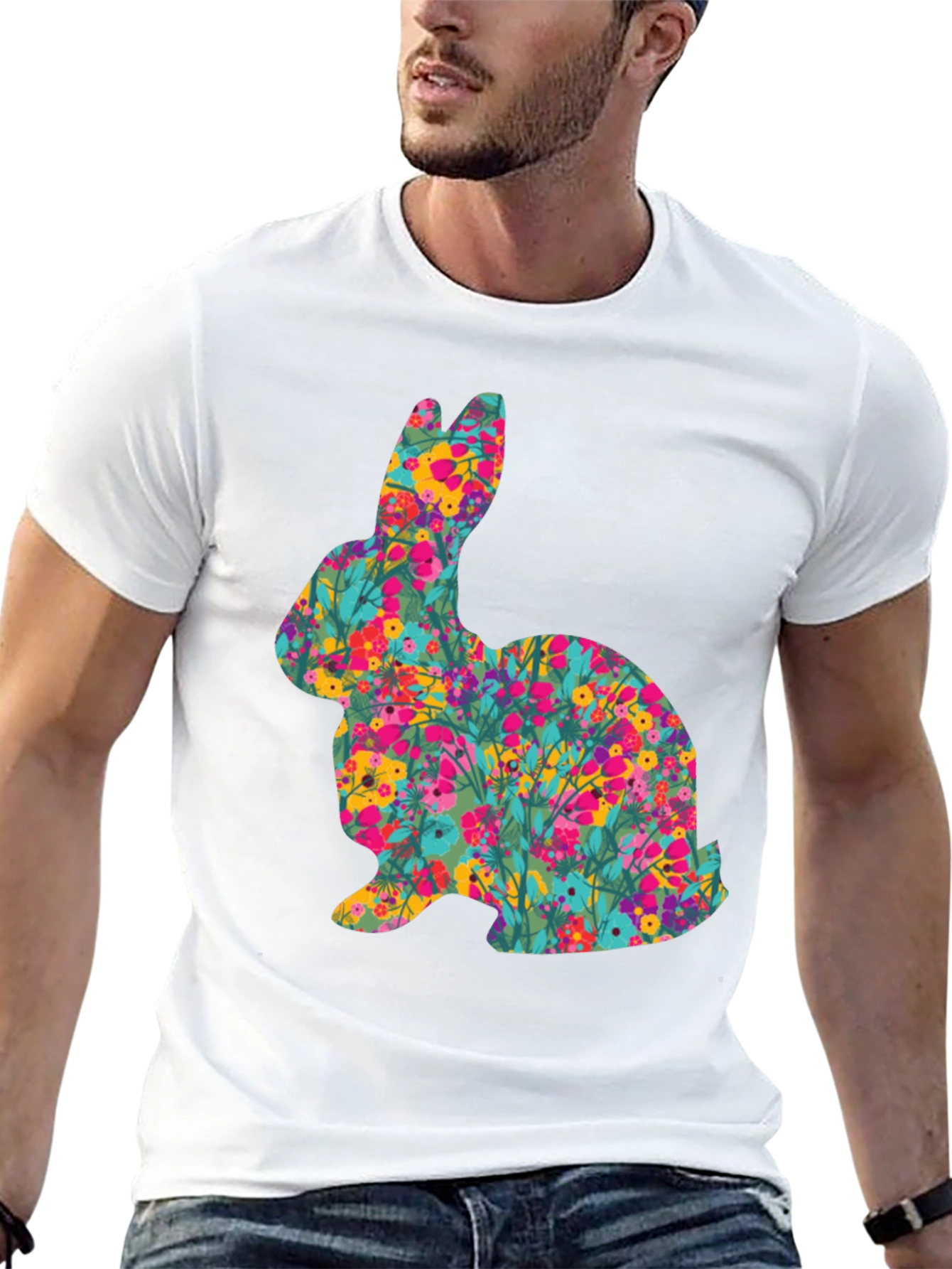 Floral Easter Bunny Black T-Shirt