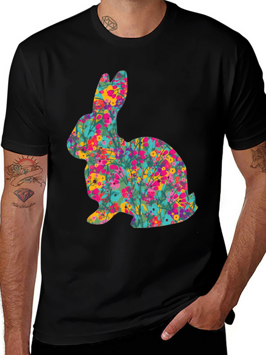 Floral Easter Bunny Black T-Shirt