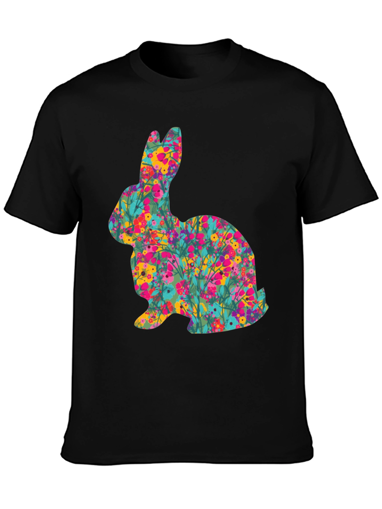 Floral Easter Bunny Black T-Shirt