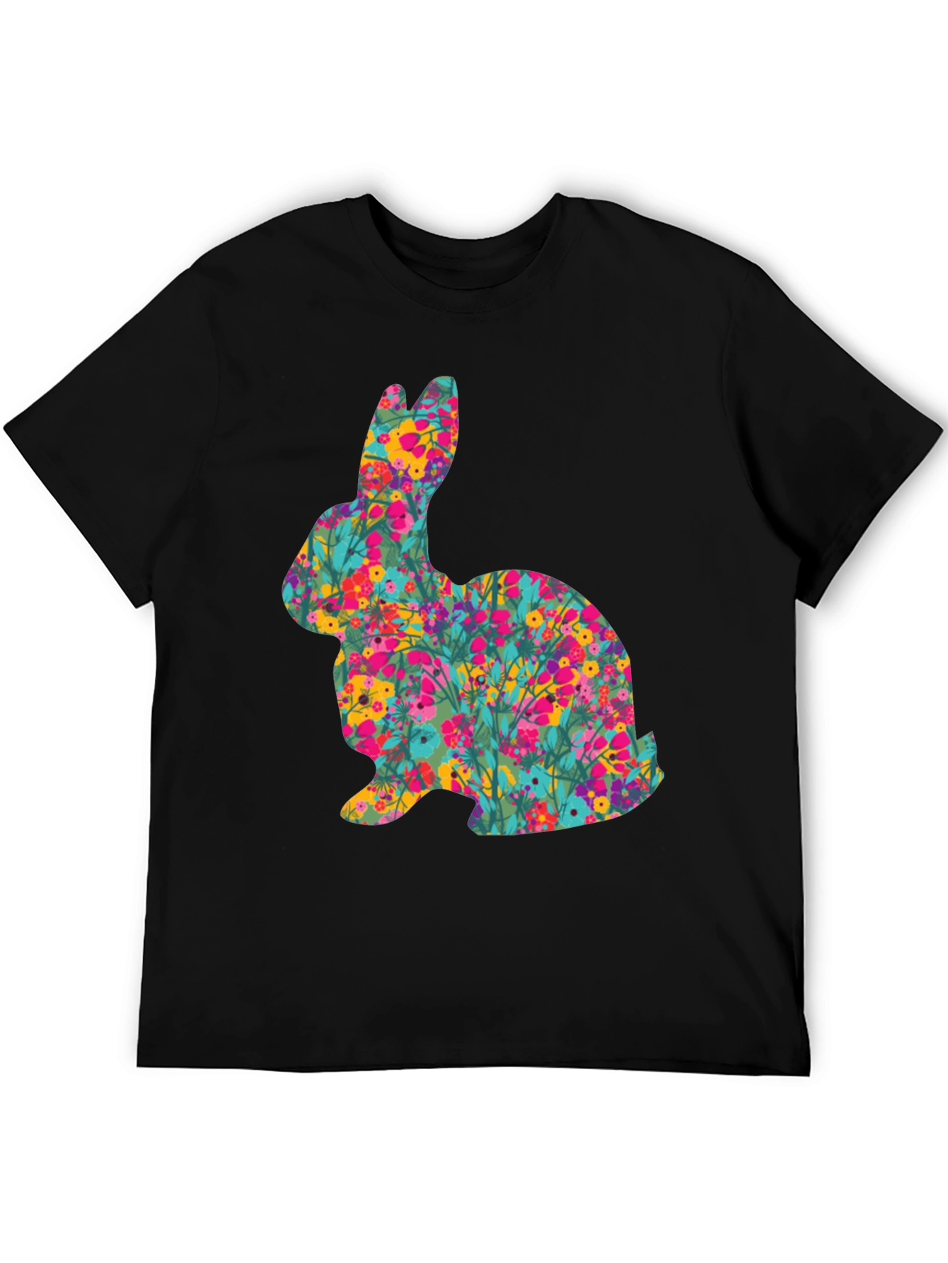 Floral Easter Bunny Black T-Shirt