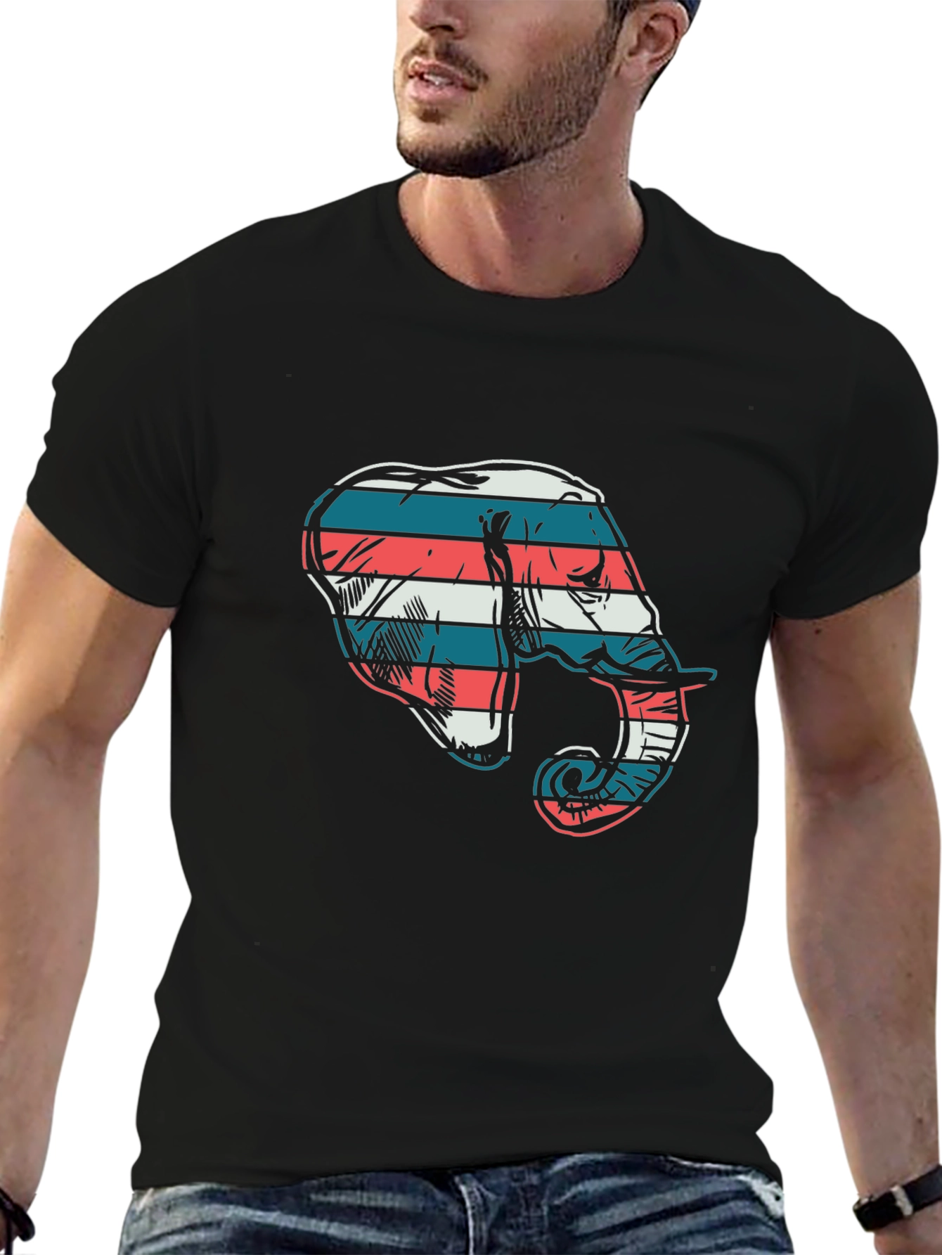 Striped Elephant Graphic Tee - Cool Casual Style