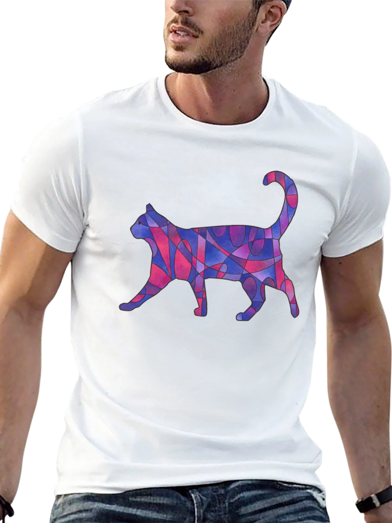 Abstract Cat Art Graphic T-Shirt