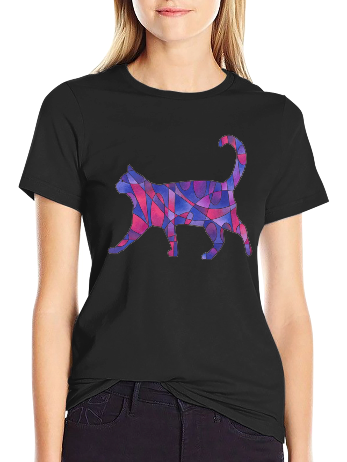 Abstract Cat Art Graphic T-Shirt