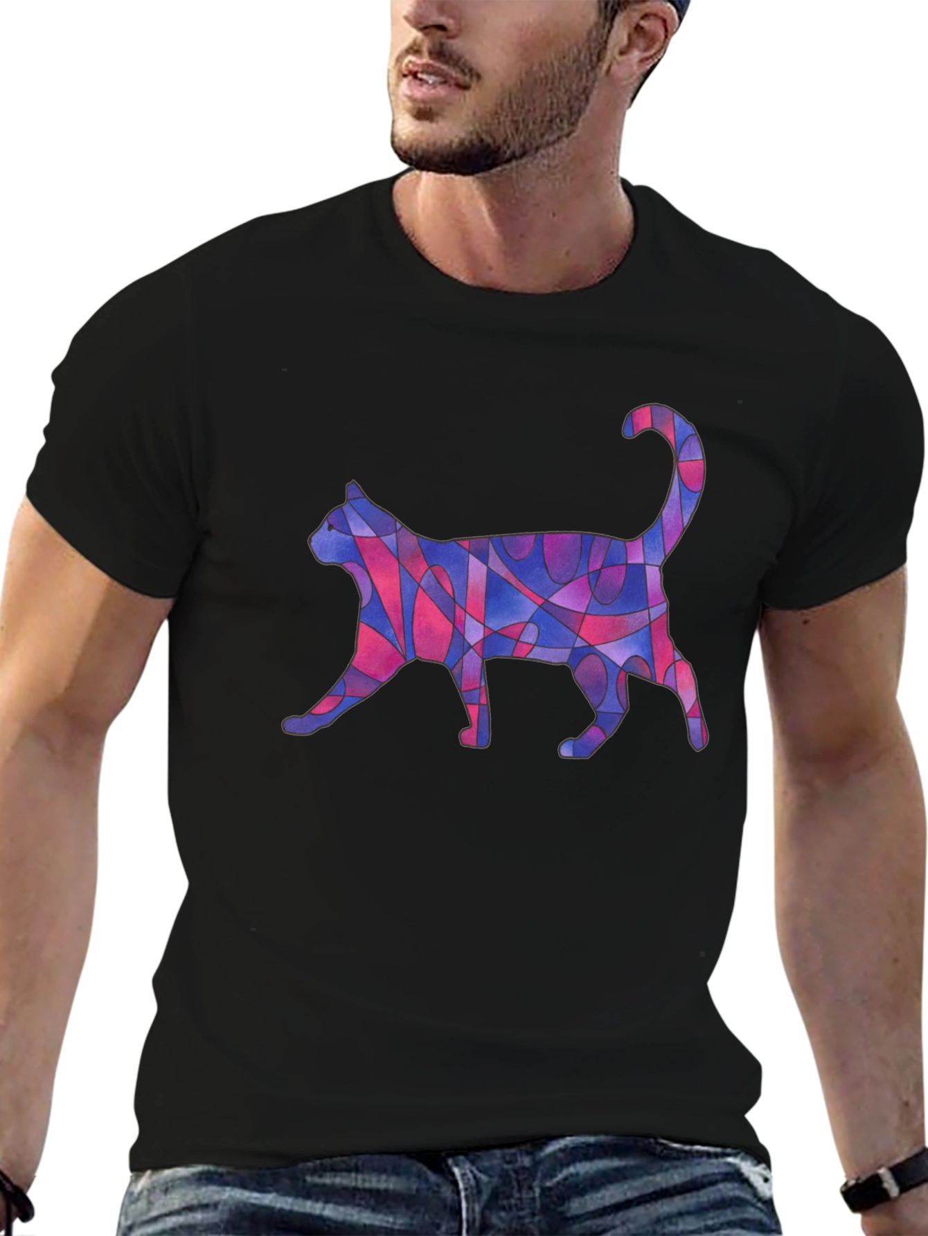 Abstract Cat Art Graphic T-Shirt
