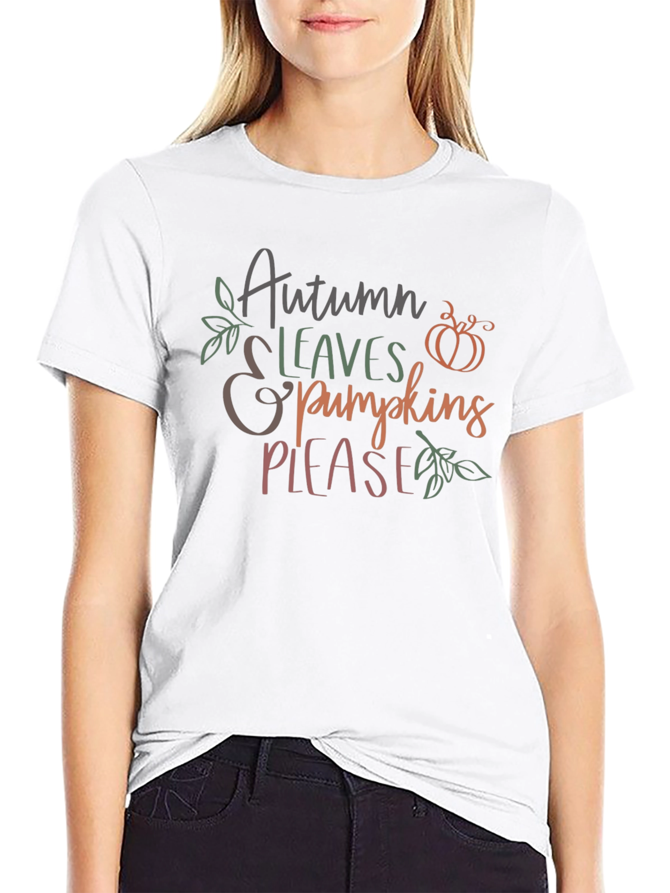 Autumn Leaves & Pumpkins Please Graphic T-Shirt