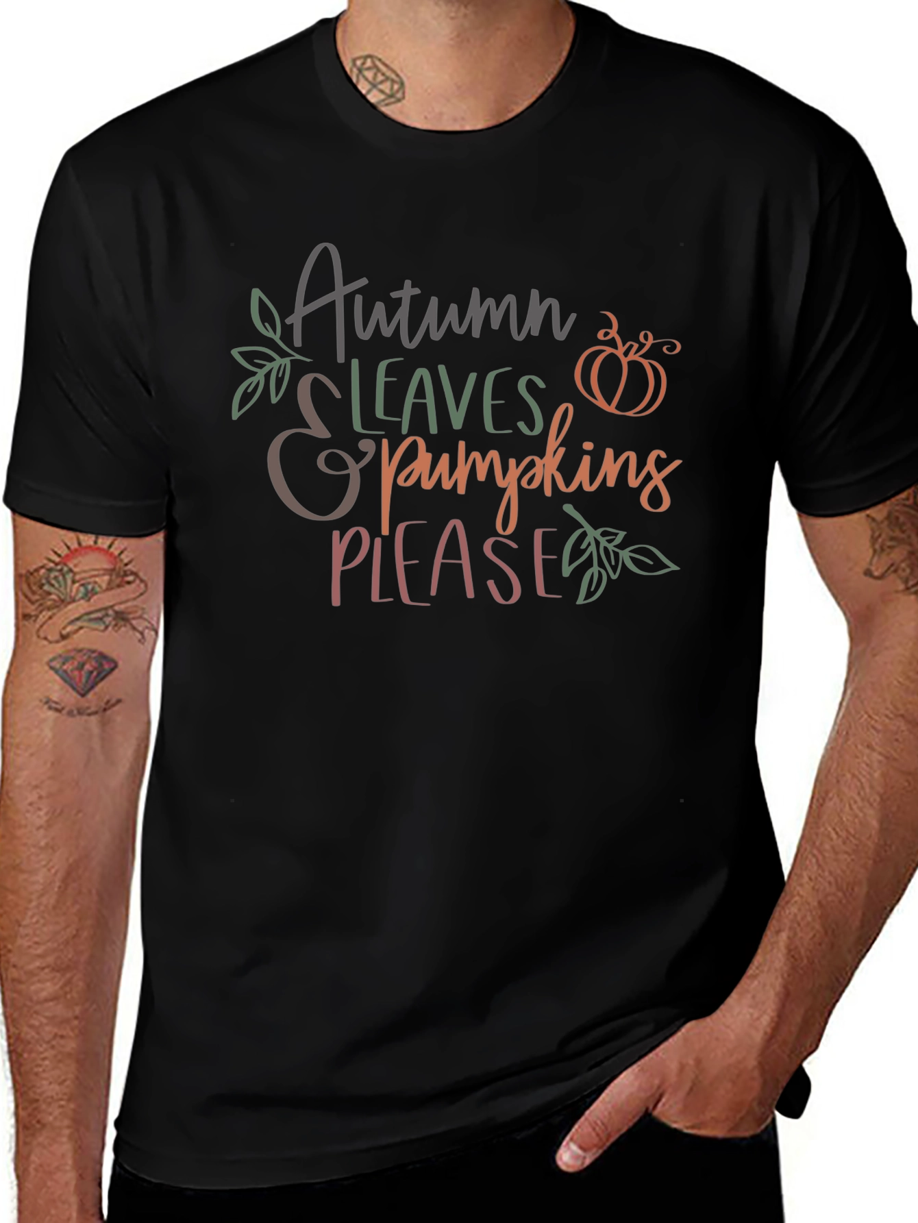 Autumn Leaves & Pumpkins Please Graphic T-Shirt
