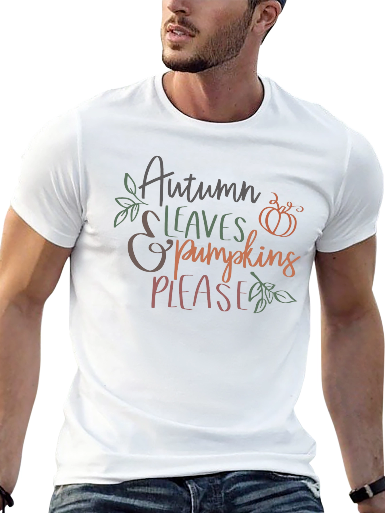 Autumn Leaves & Pumpkins Please Graphic T-Shirt