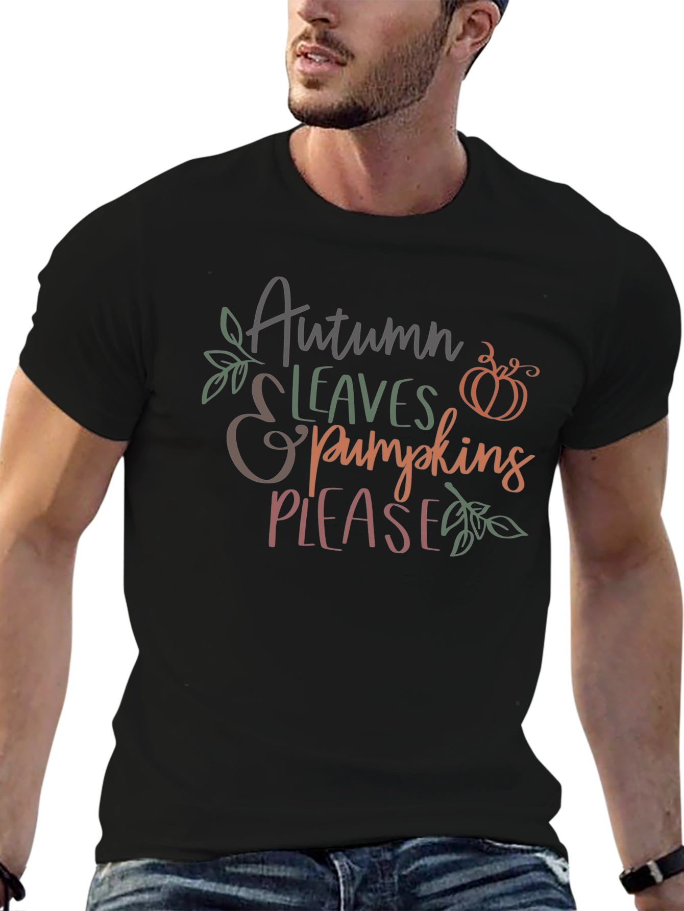 Autumn Leaves & Pumpkins Please Graphic T-Shirt