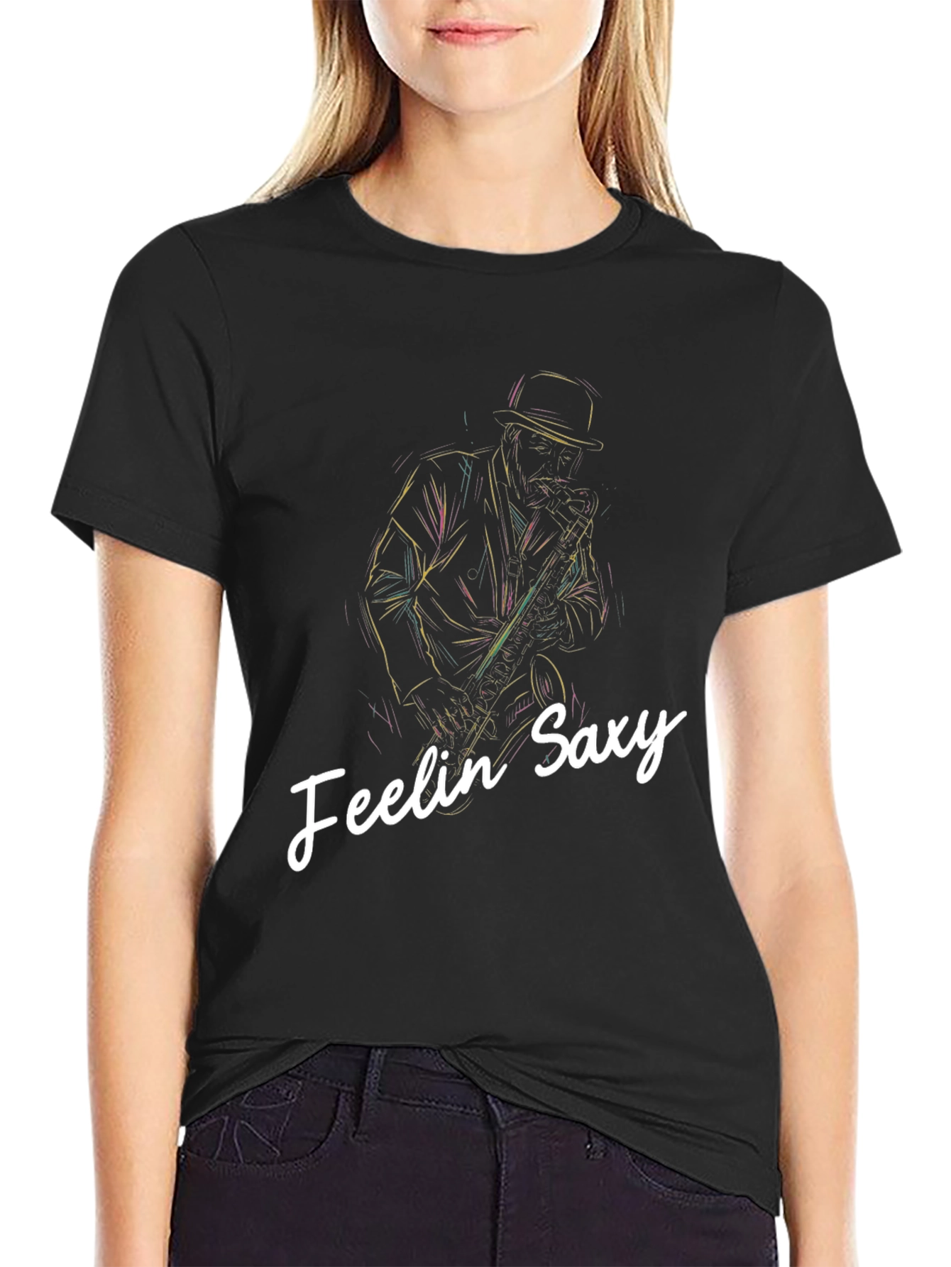 Feelin Saxy Black Graphic T-Shirt
