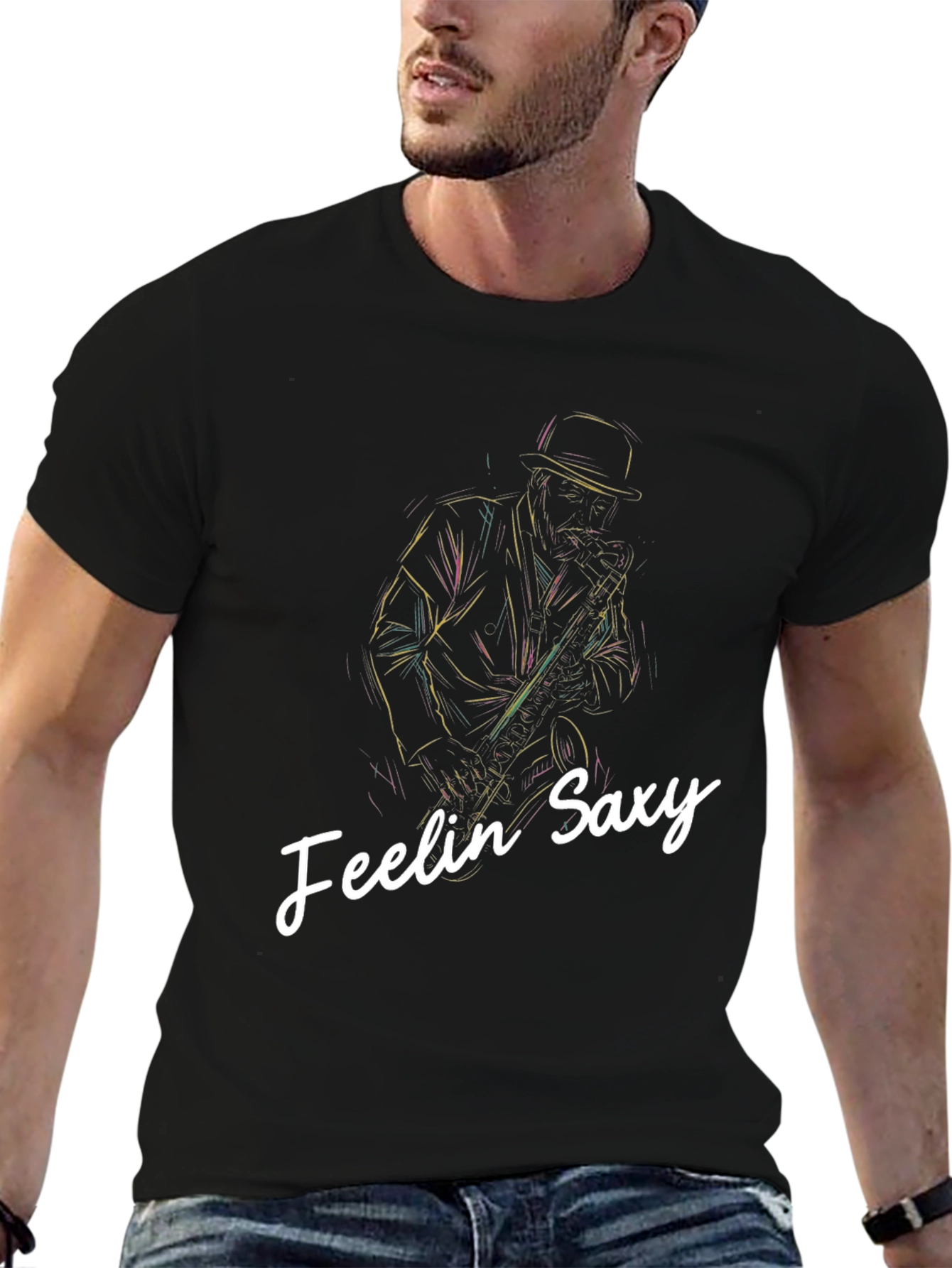 Feelin Saxy Black Graphic T-Shirt