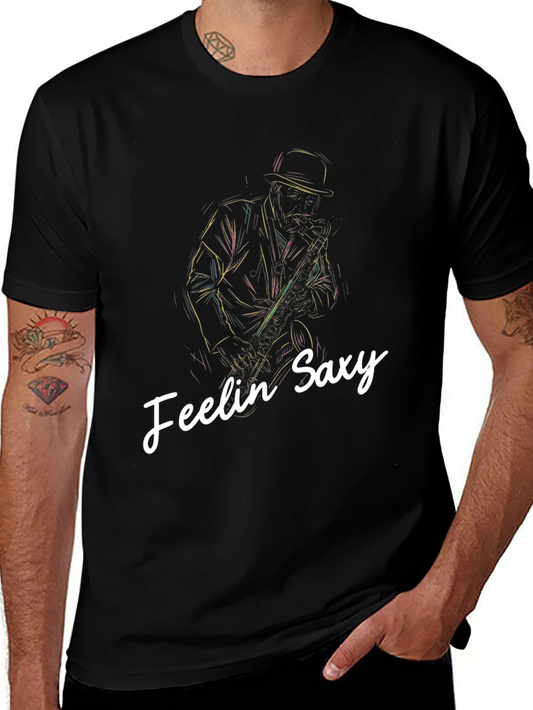 Feelin Saxy Black Graphic T-Shirt