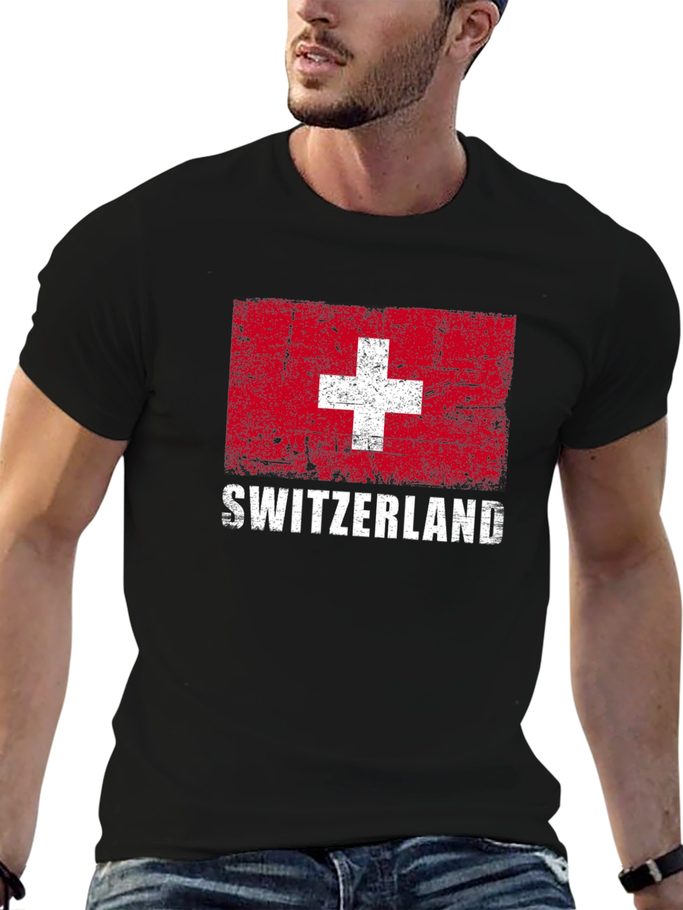 Switzerland Flag Graphic T-Shirt - Distressed Design