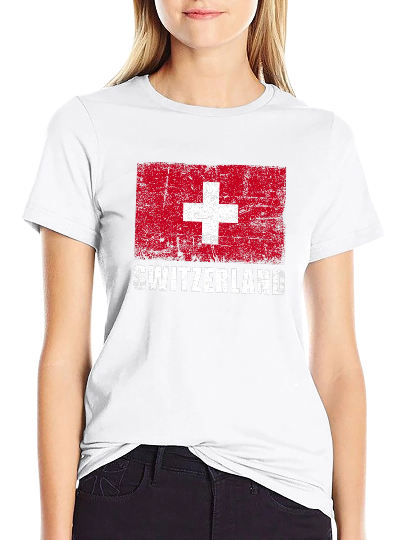 Switzerland Flag Graphic T-Shirt - Distressed Design