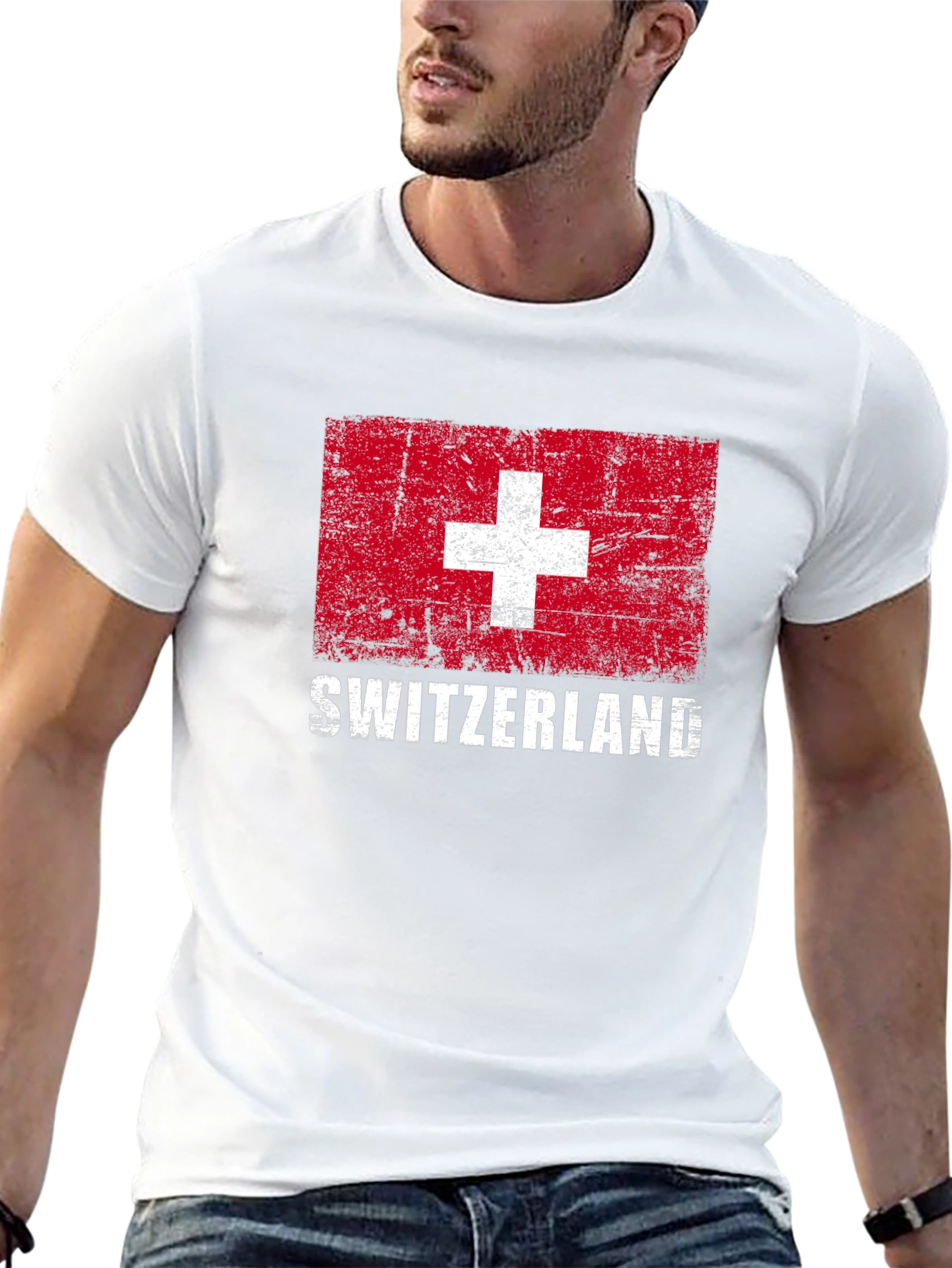 Switzerland Flag Graphic T-Shirt - Distressed Design