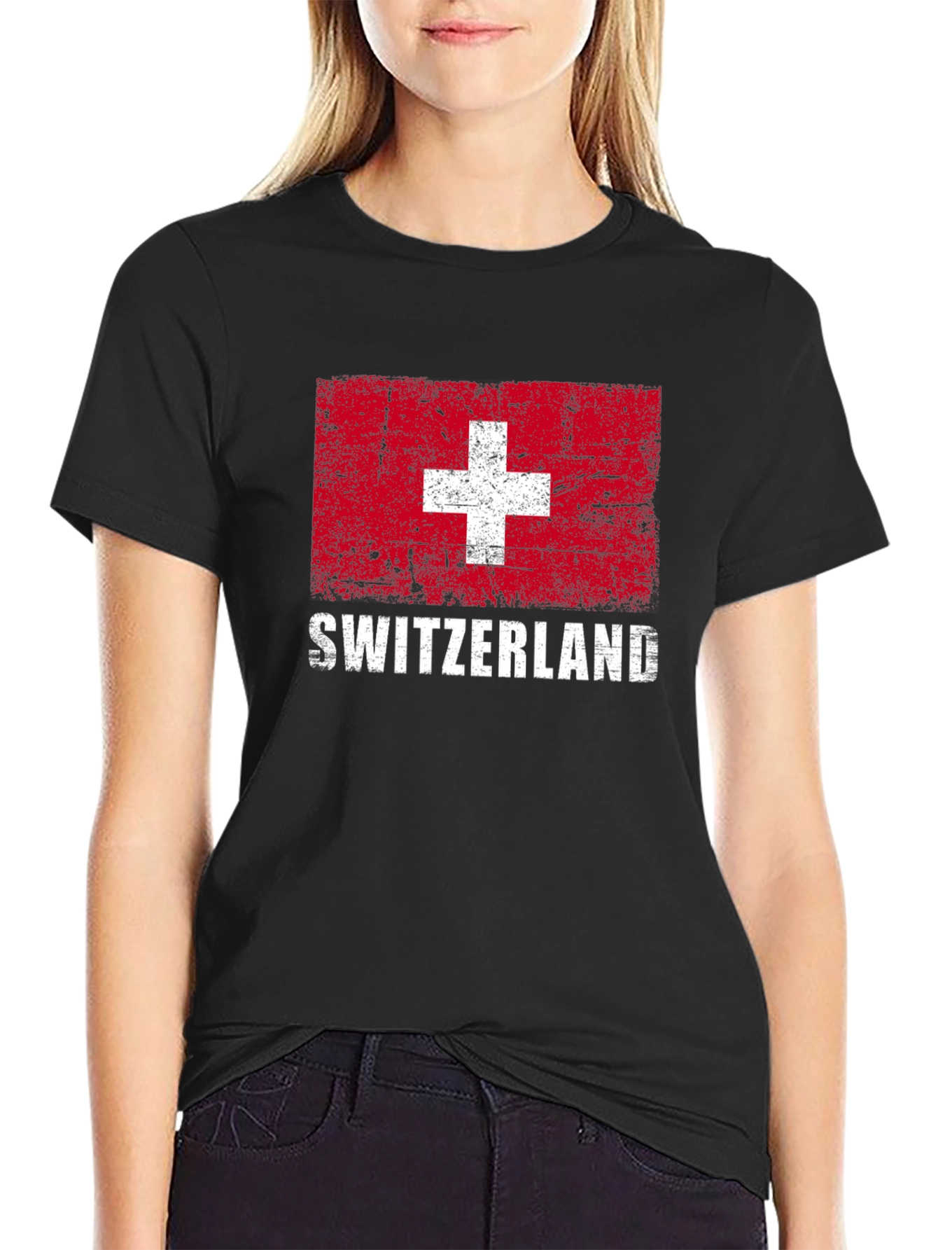 Switzerland Flag Graphic T-Shirt - Distressed Design