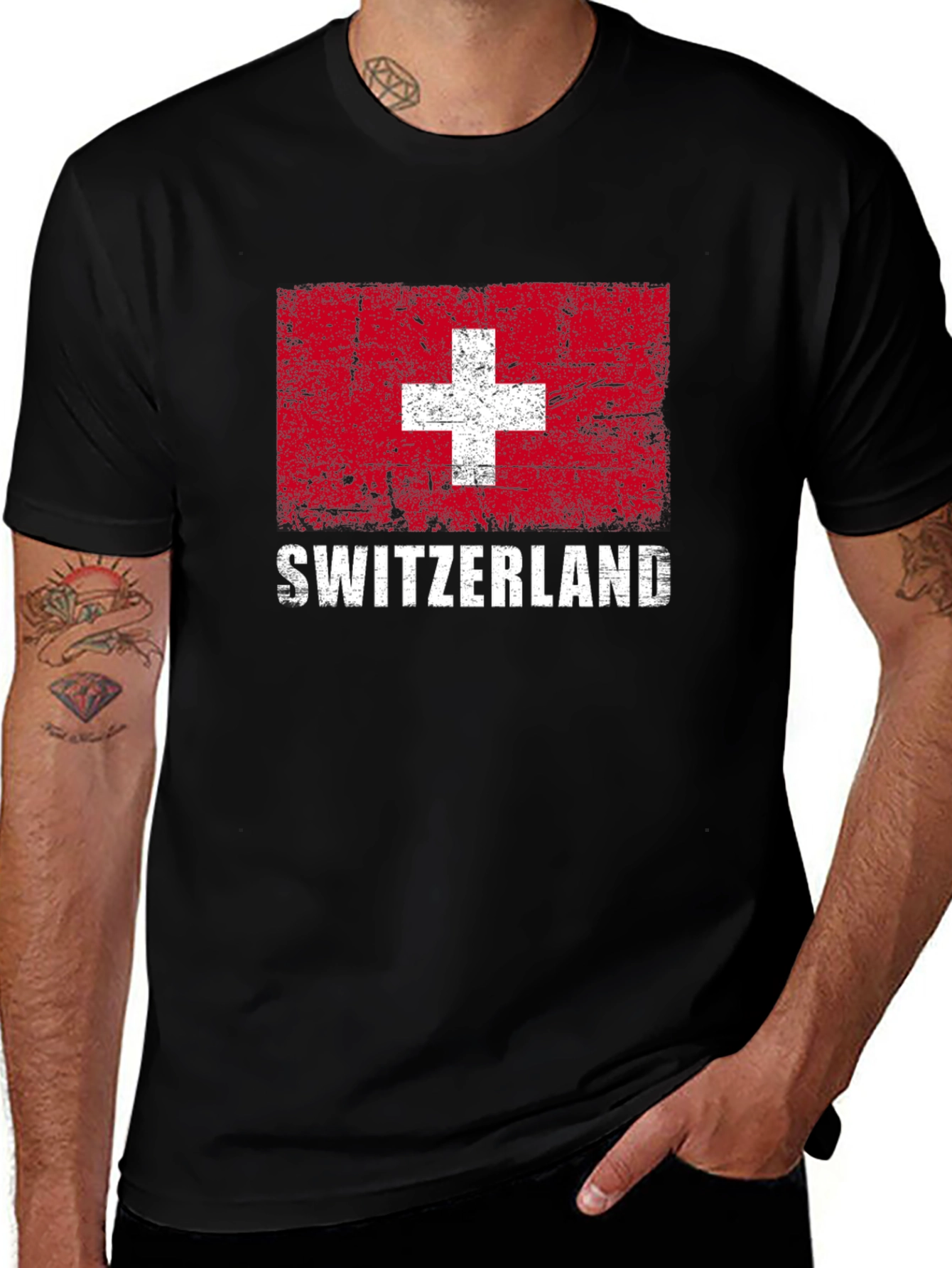 Switzerland Flag Graphic T-Shirt - Distressed Design