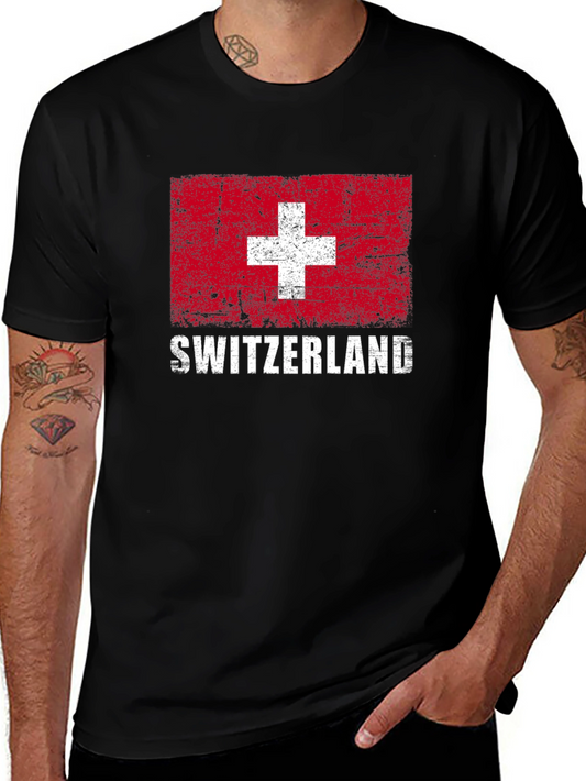 Switzerland Flag Graphic T-Shirt - Distressed Design