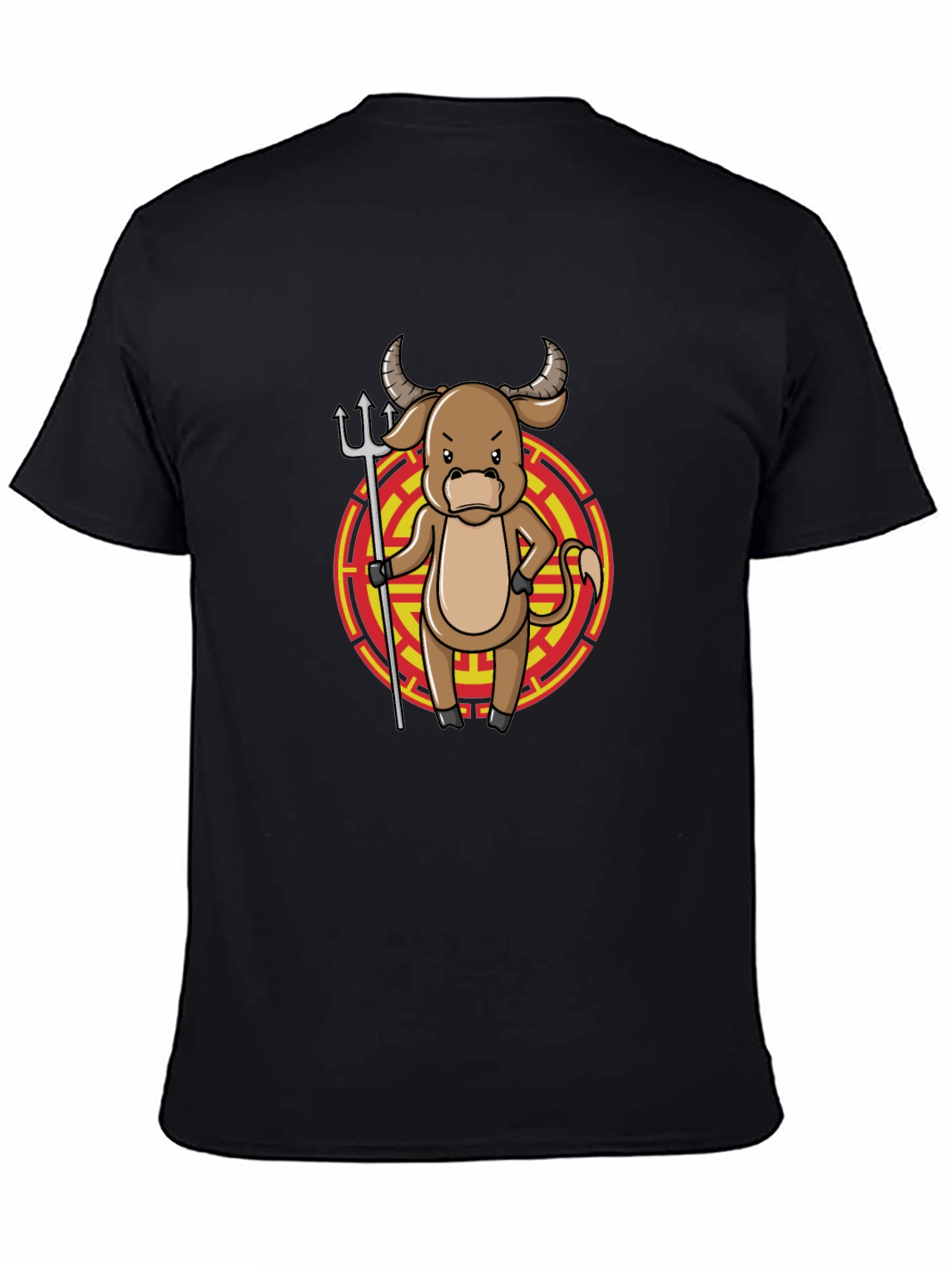 Cartoon Ox Black T-Shirt