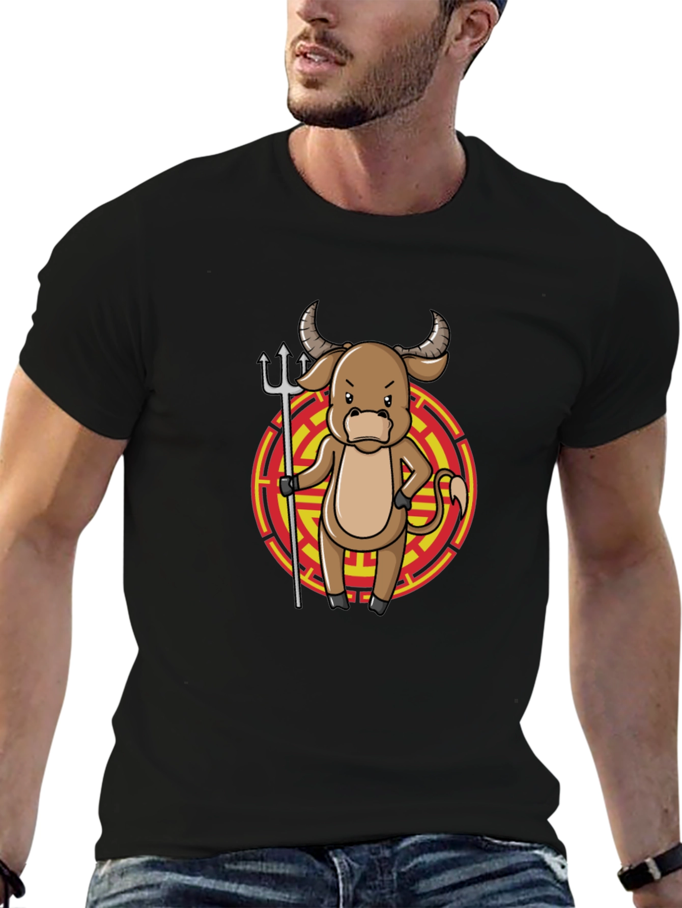 Cartoon Ox Black T-Shirt