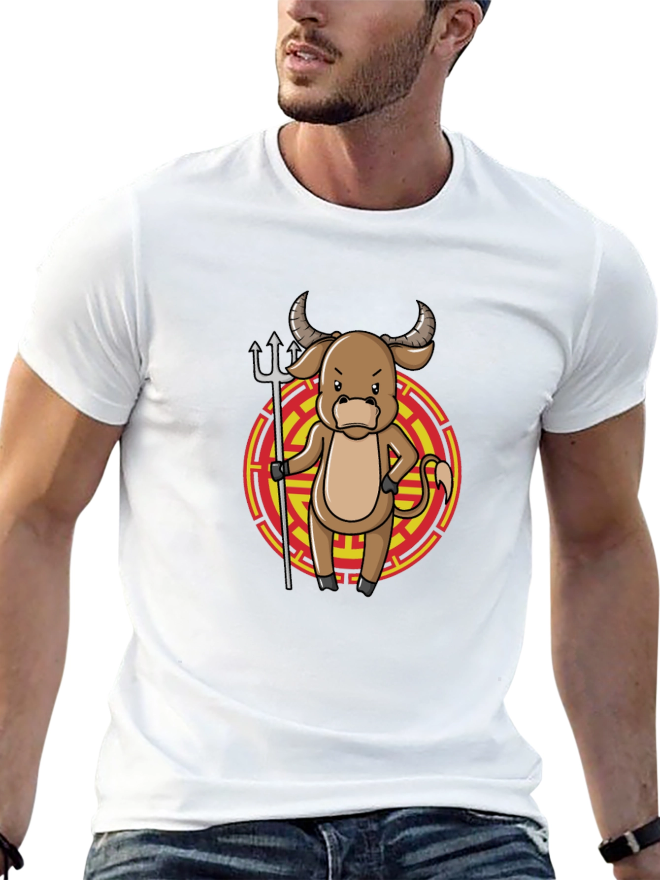 Cartoon Ox Black T-Shirt