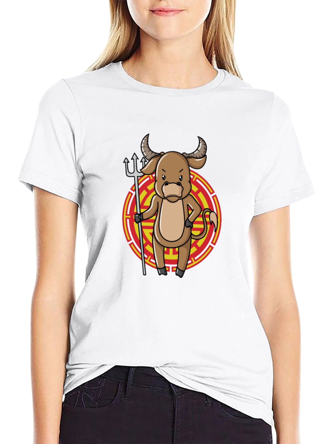 Cartoon Ox Black T-Shirt