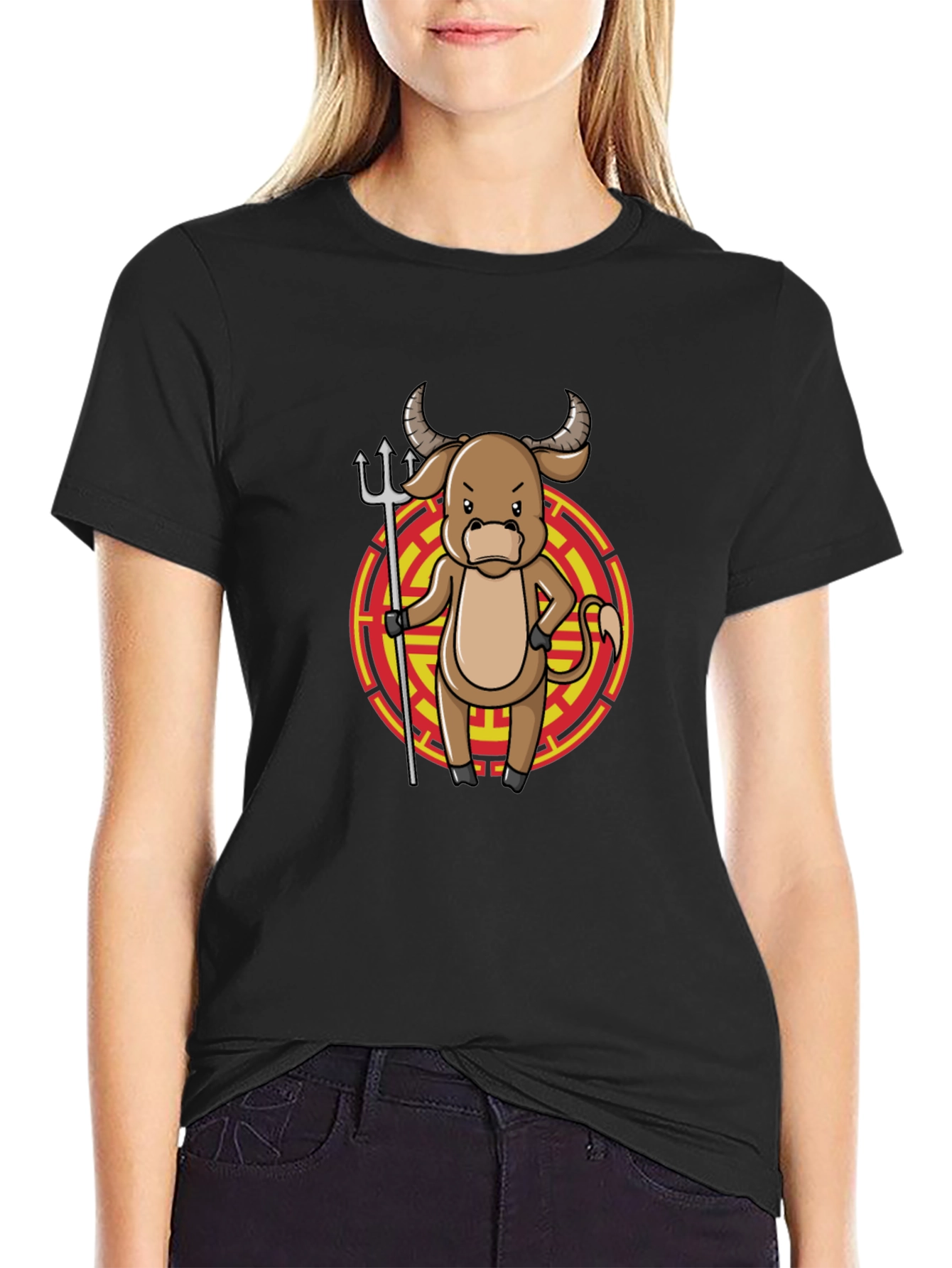 Cartoon Ox Black T-Shirt