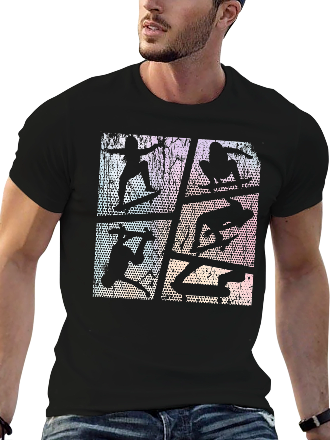 Skateboarding Silhouette Graphic Tee - Retro Style