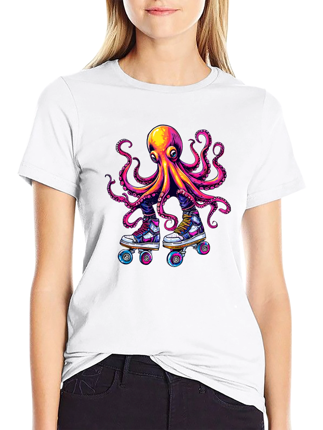 Octopus Roller Skate T-Shirt - Black Cotton Tee