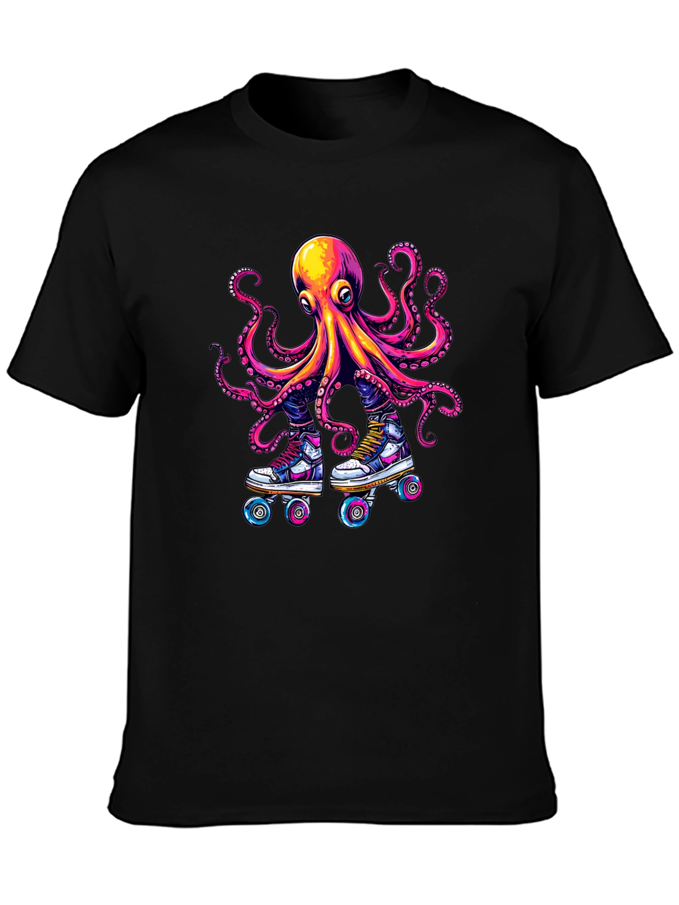 Octopus Roller Skate T-Shirt - Black Cotton Tee