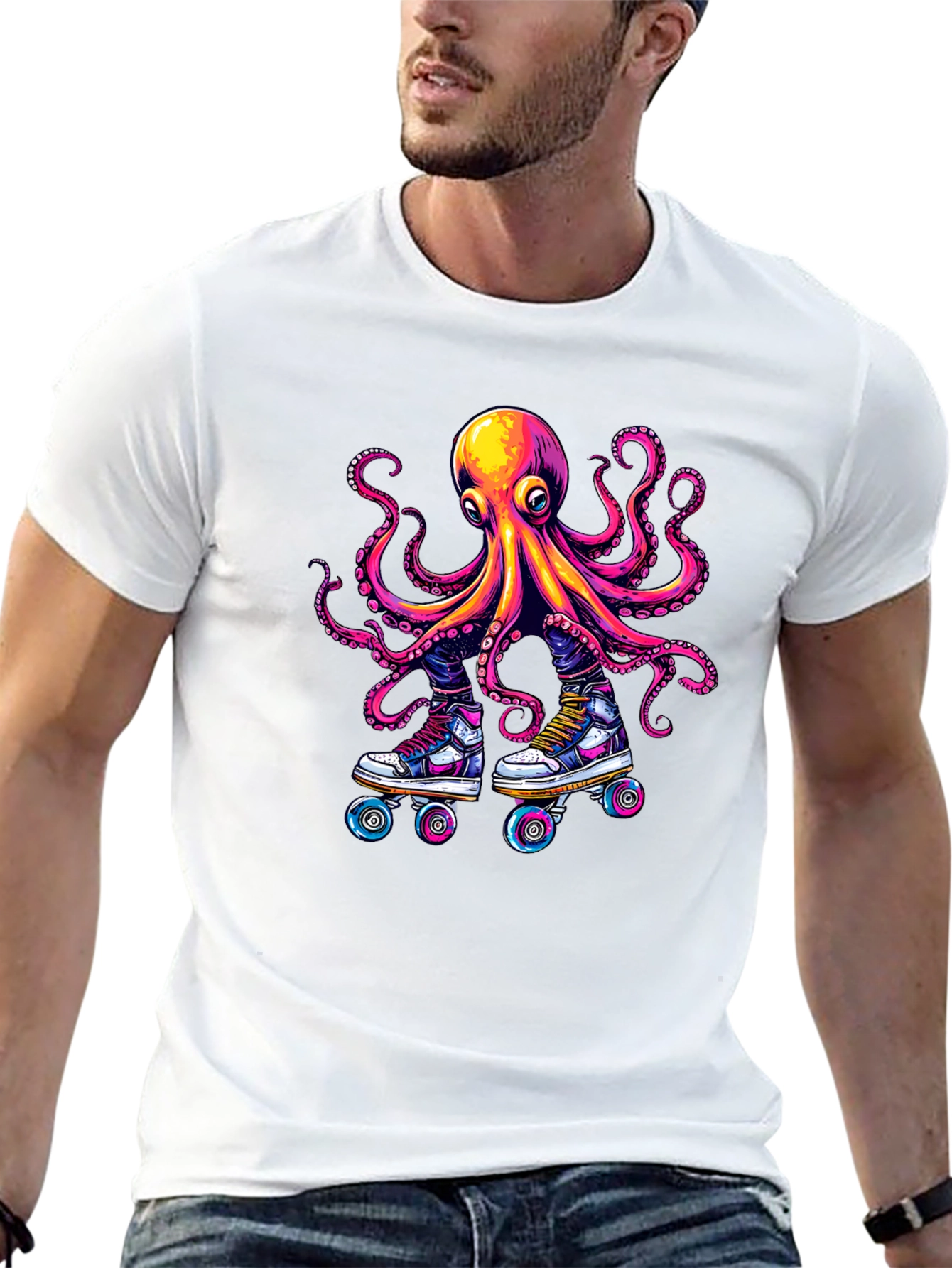 Octopus Roller Skate T-Shirt - Black Cotton Tee