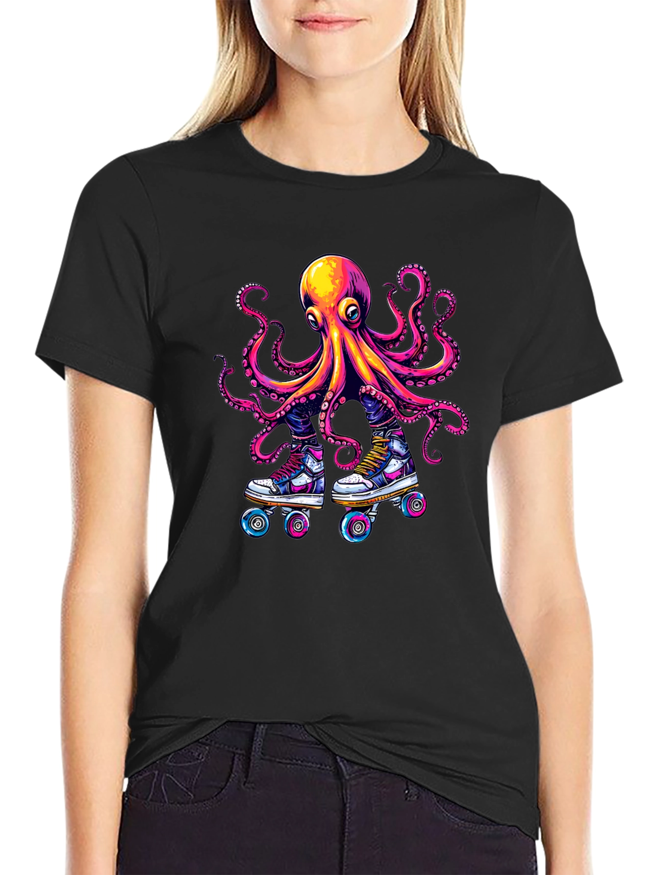 Octopus Roller Skate T-Shirt - Black Cotton Tee