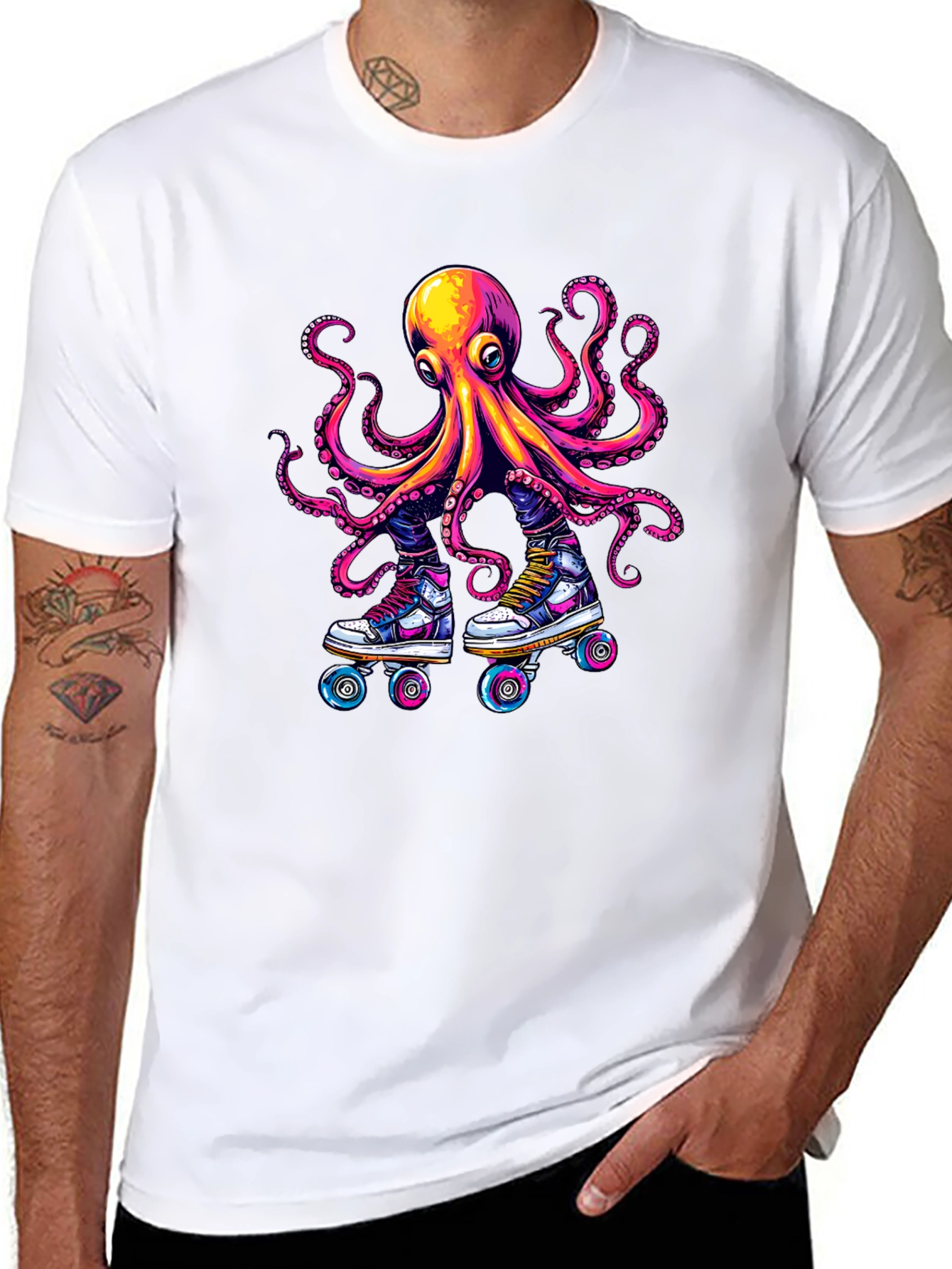 Octopus Roller Skate T-Shirt - Black Cotton Tee