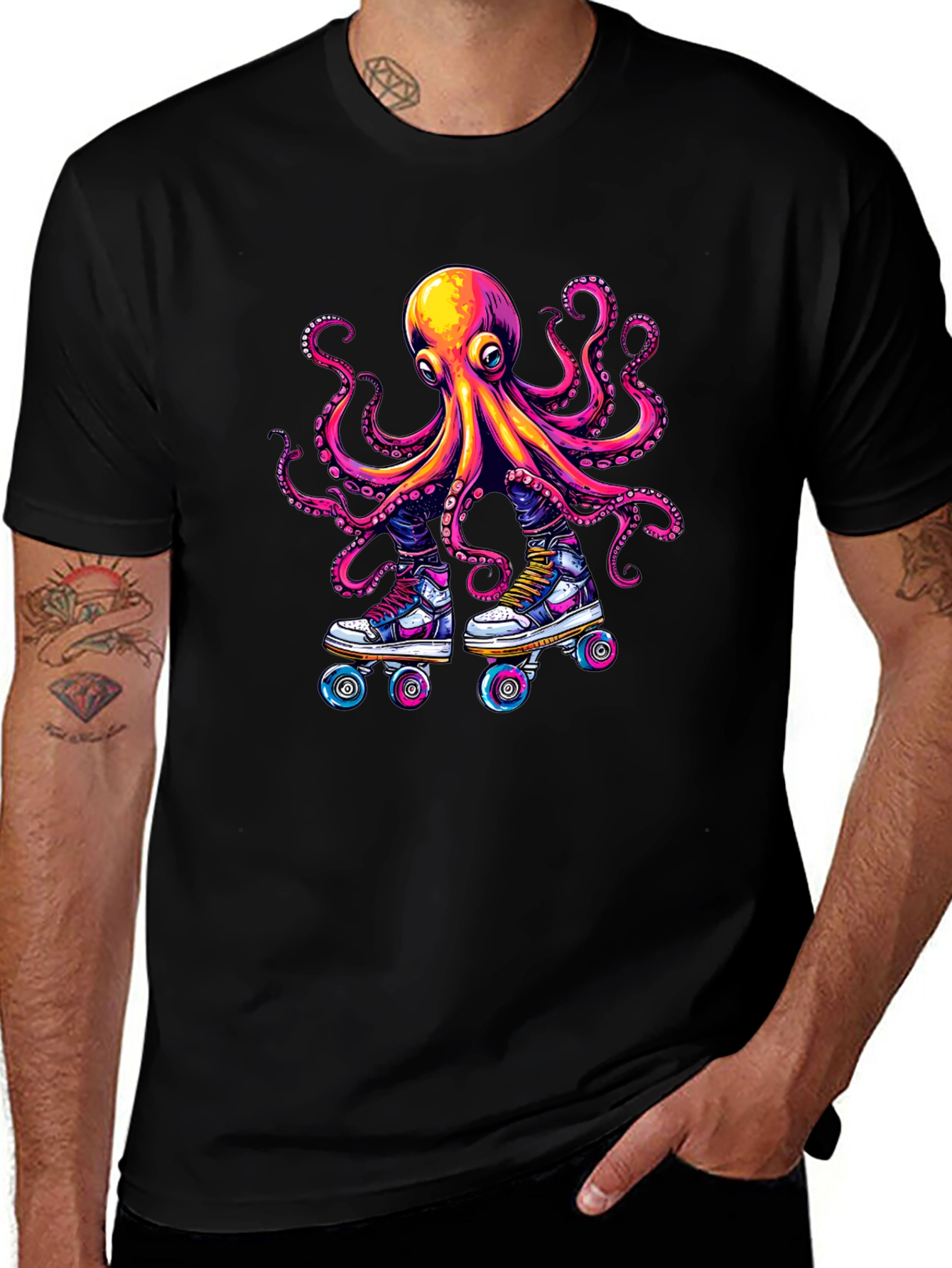 Octopus Roller Skate T-Shirt - Black Cotton Tee