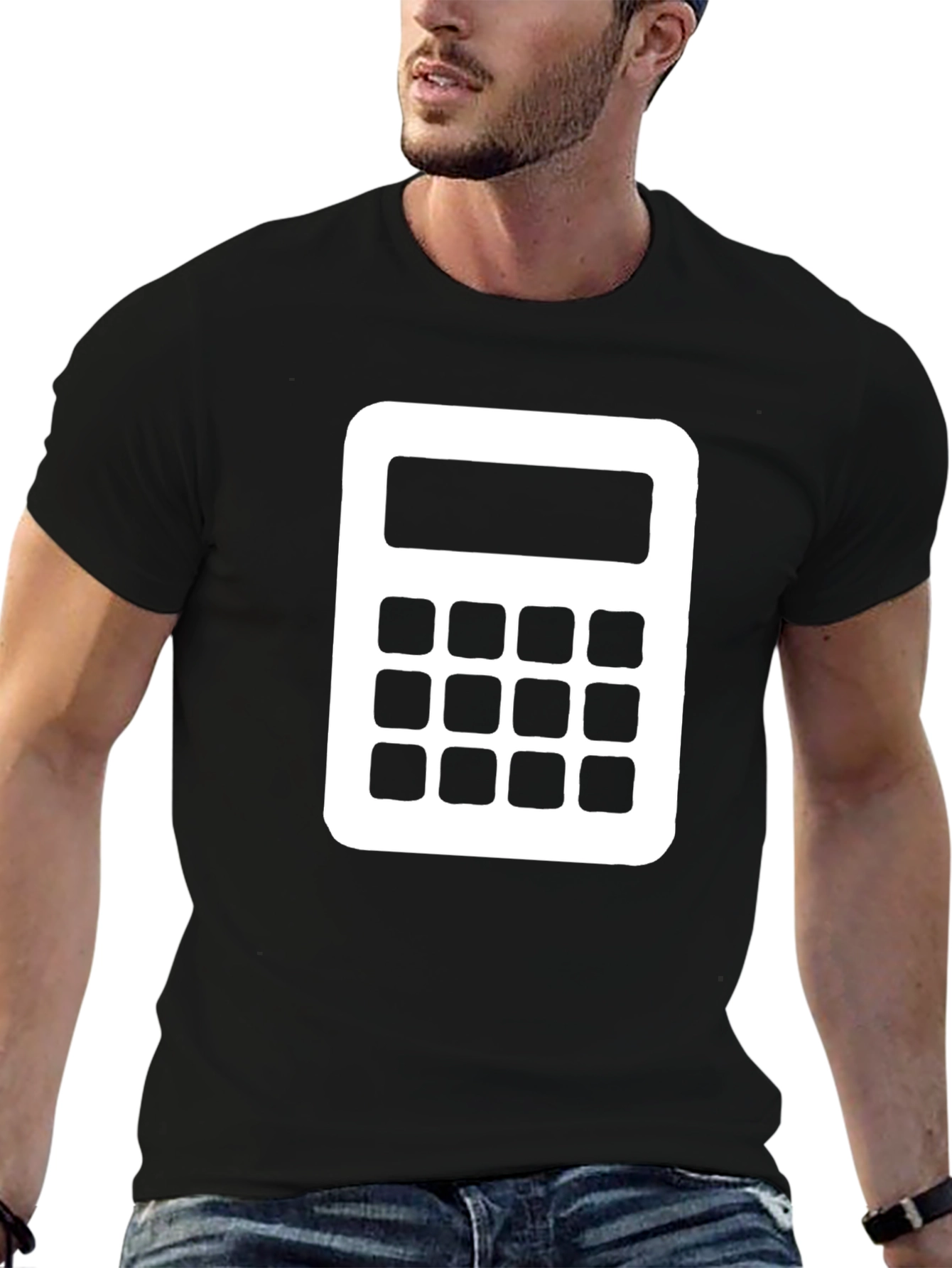 Calculator Graphic Tee - Black Cotton Blend T-Shirt