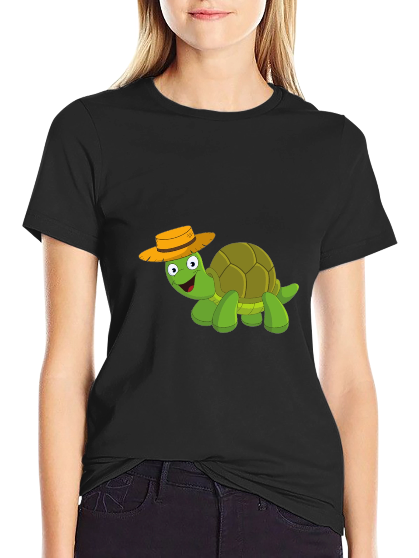 Cartoon Turtle T-Shirt - Black Cotton Blend