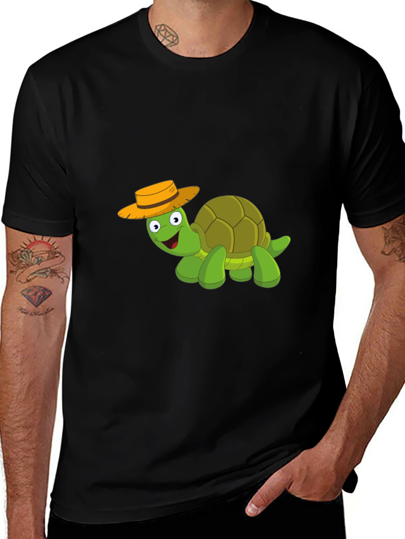 Cartoon Turtle T-Shirt - Black Cotton Blend