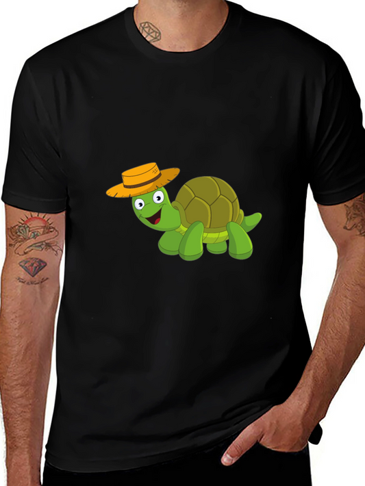Cartoon Turtle T-Shirt - Black Cotton Blend