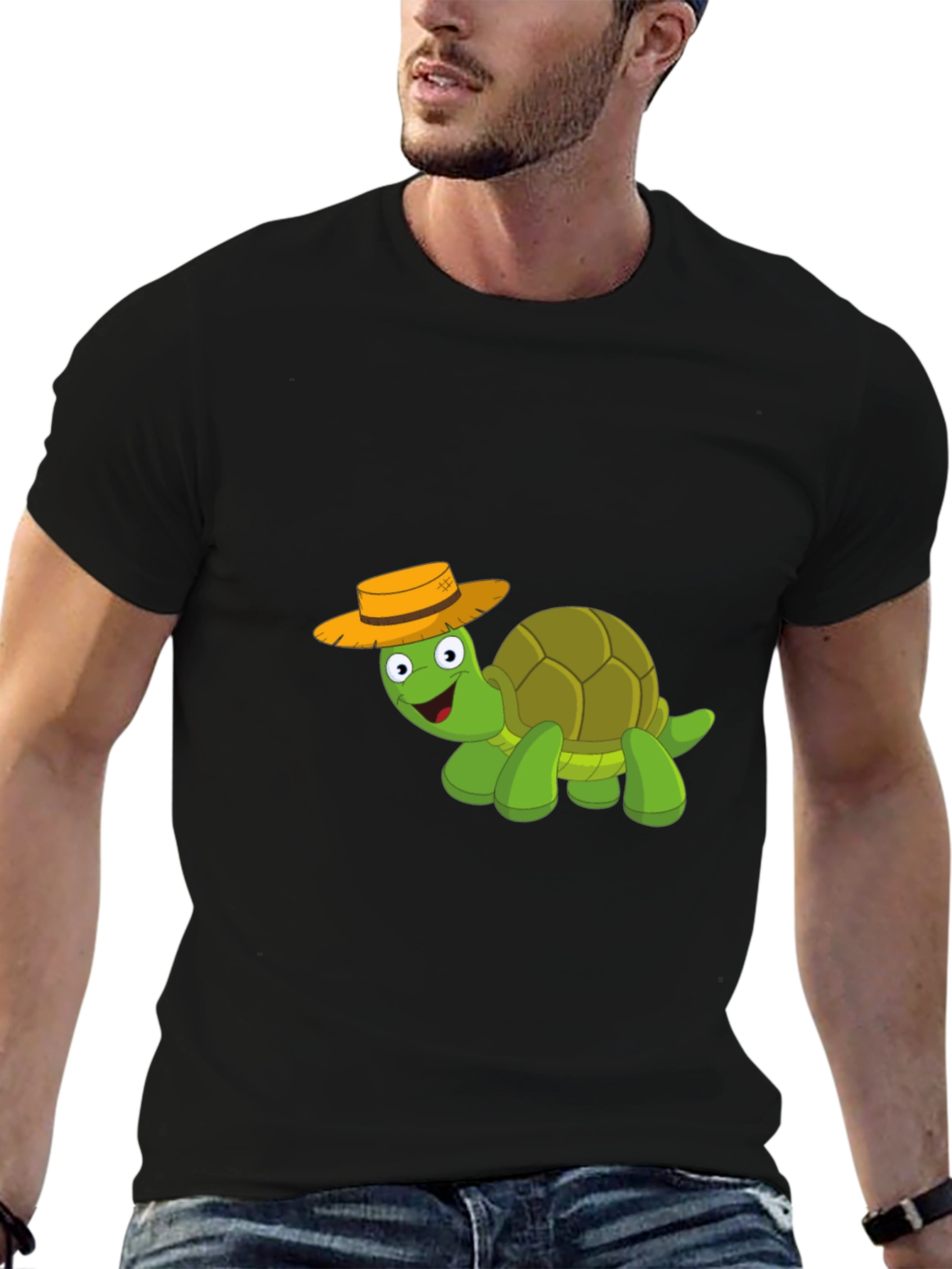 Cartoon Turtle T-Shirt - Black Cotton Blend