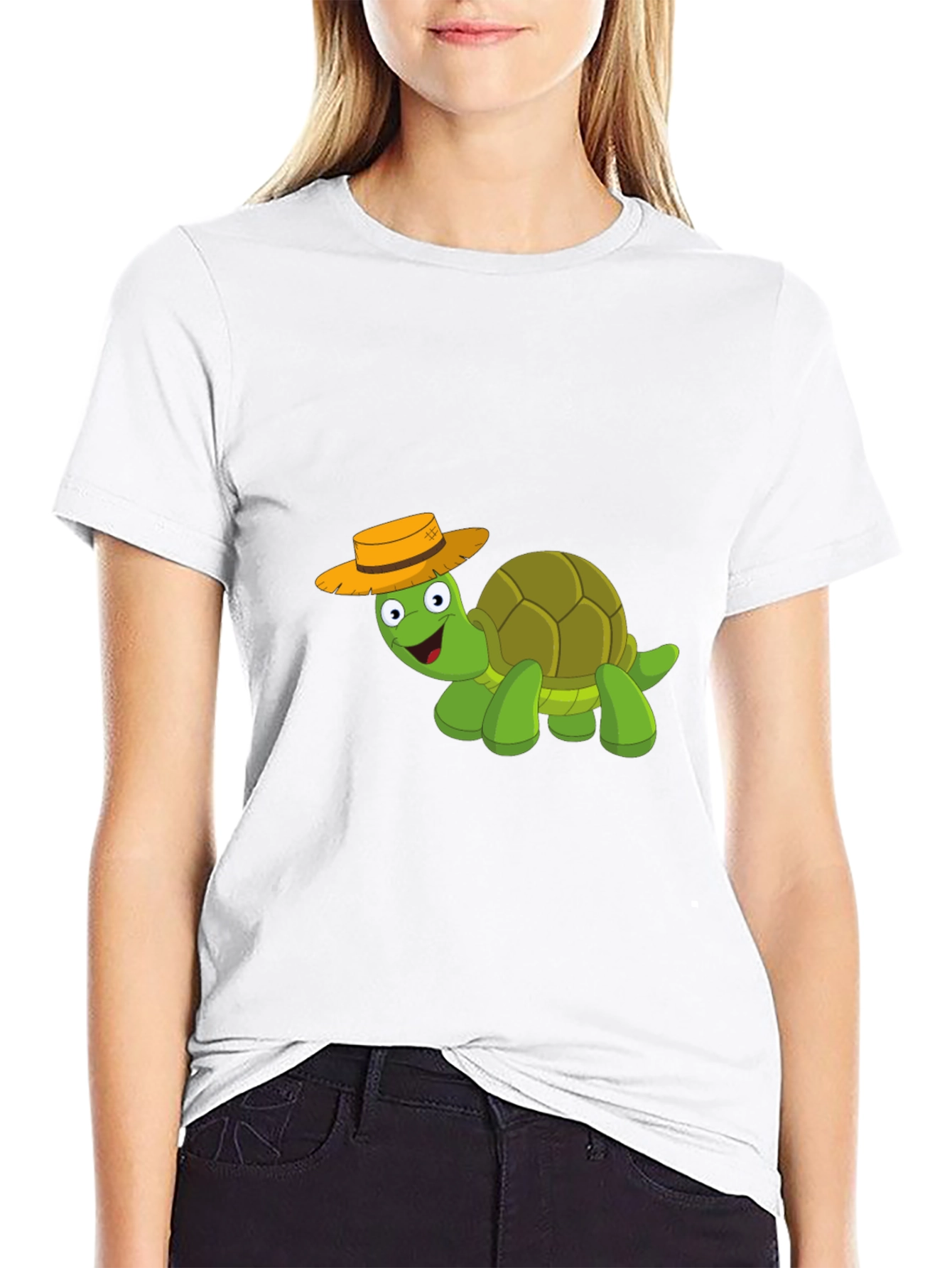 Cartoon Turtle T-Shirt - Black Cotton Blend