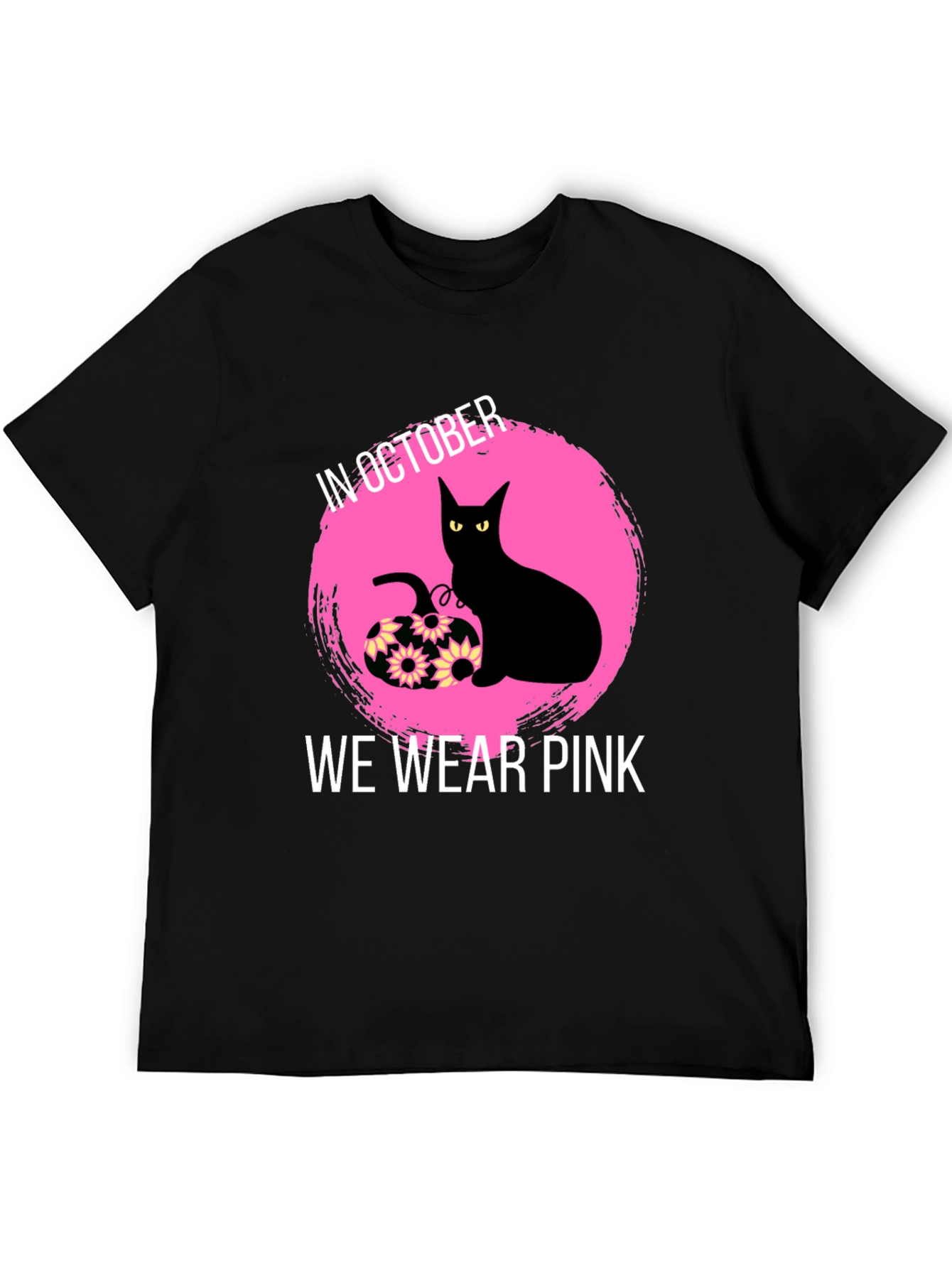 October Breast Cancer Awareness Black Cat T-Shirt