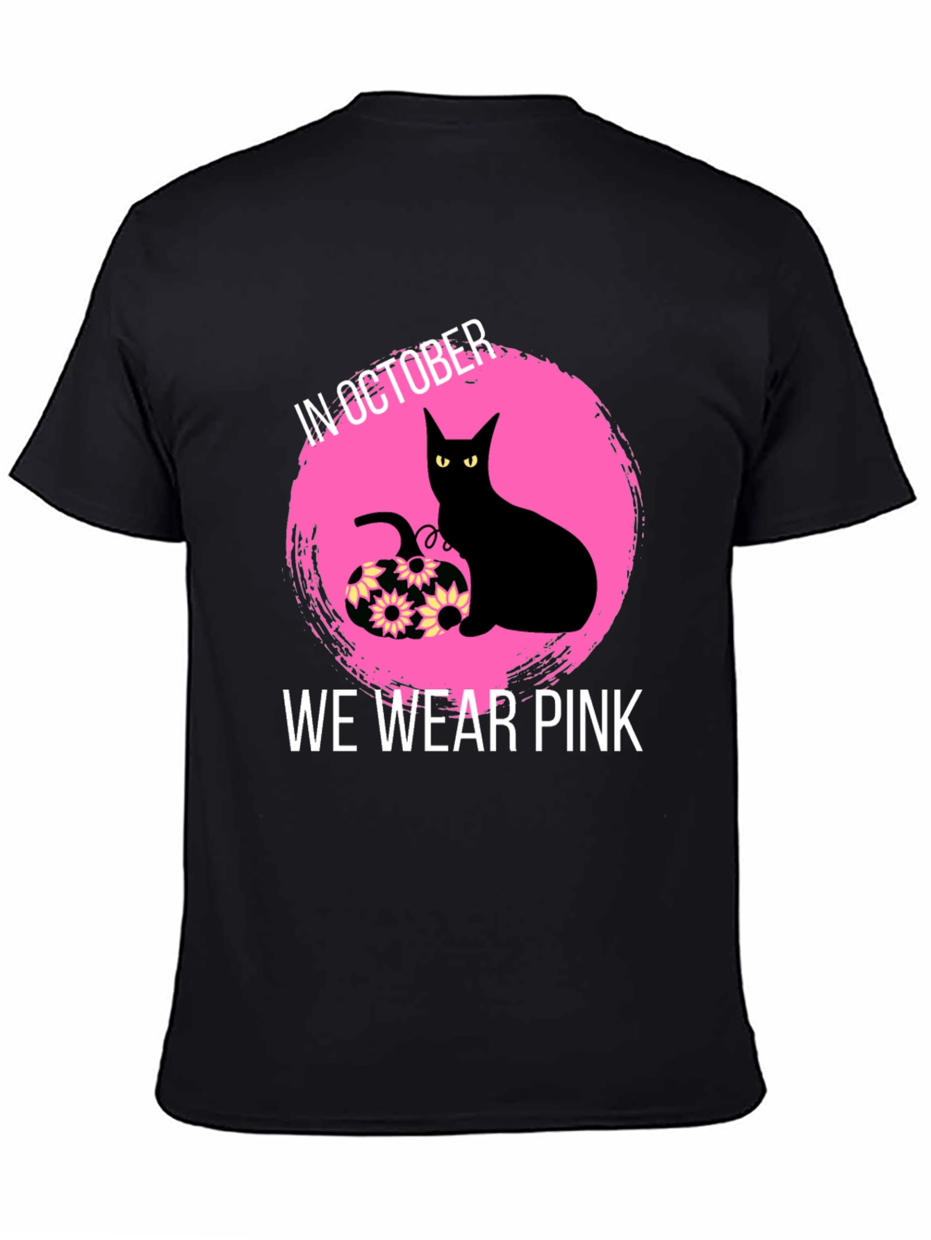 October Breast Cancer Awareness Black Cat T-Shirt